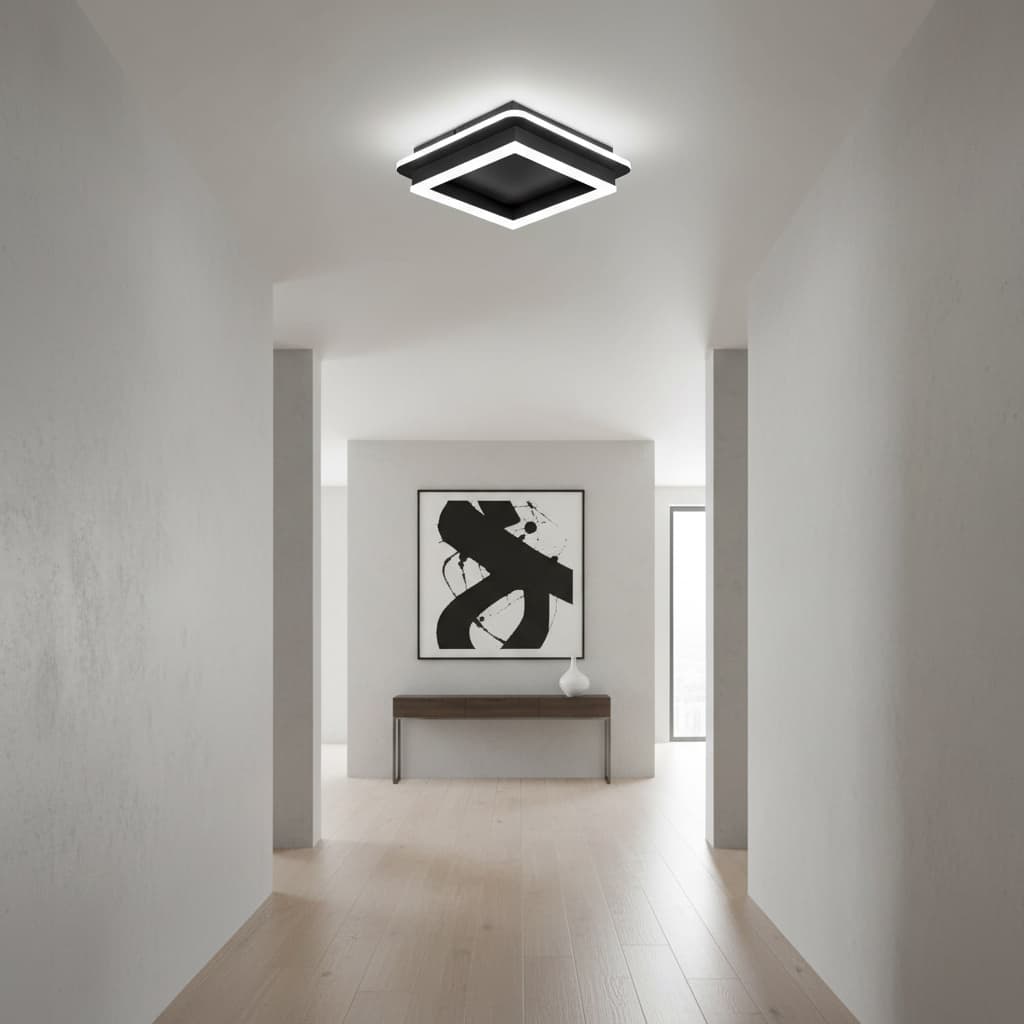 Alt View 3. FINEAK - 9.5" Black Modern LED Flush Mount Ceiling Light.