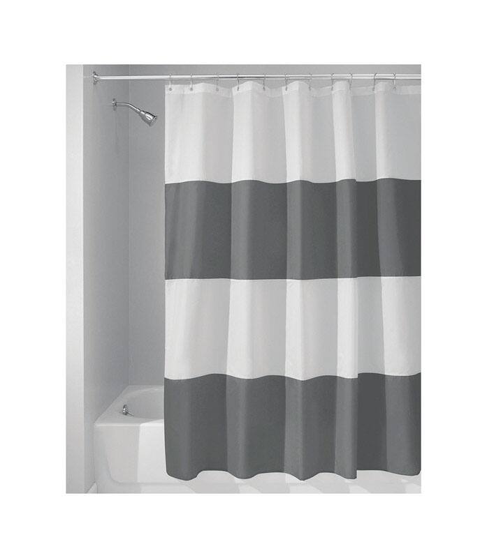 Angle. iDesign - iDesign 72 in. H X 72 in. W Gray/White Stripes Shower Curtain Polyester - Gray | White.