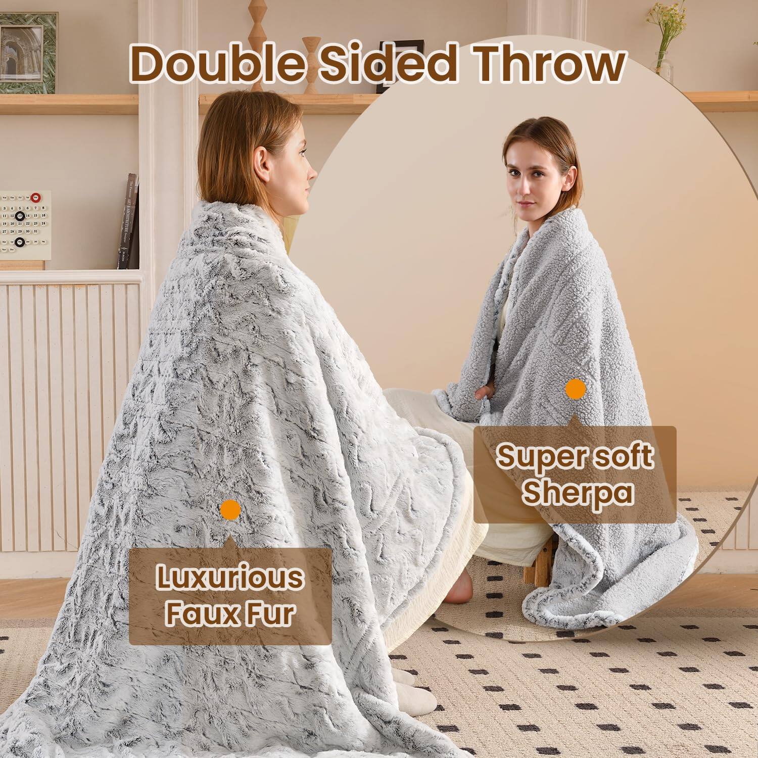 Double Sided Throw

Luxurious Faux Fur

Super soft Sherpa
