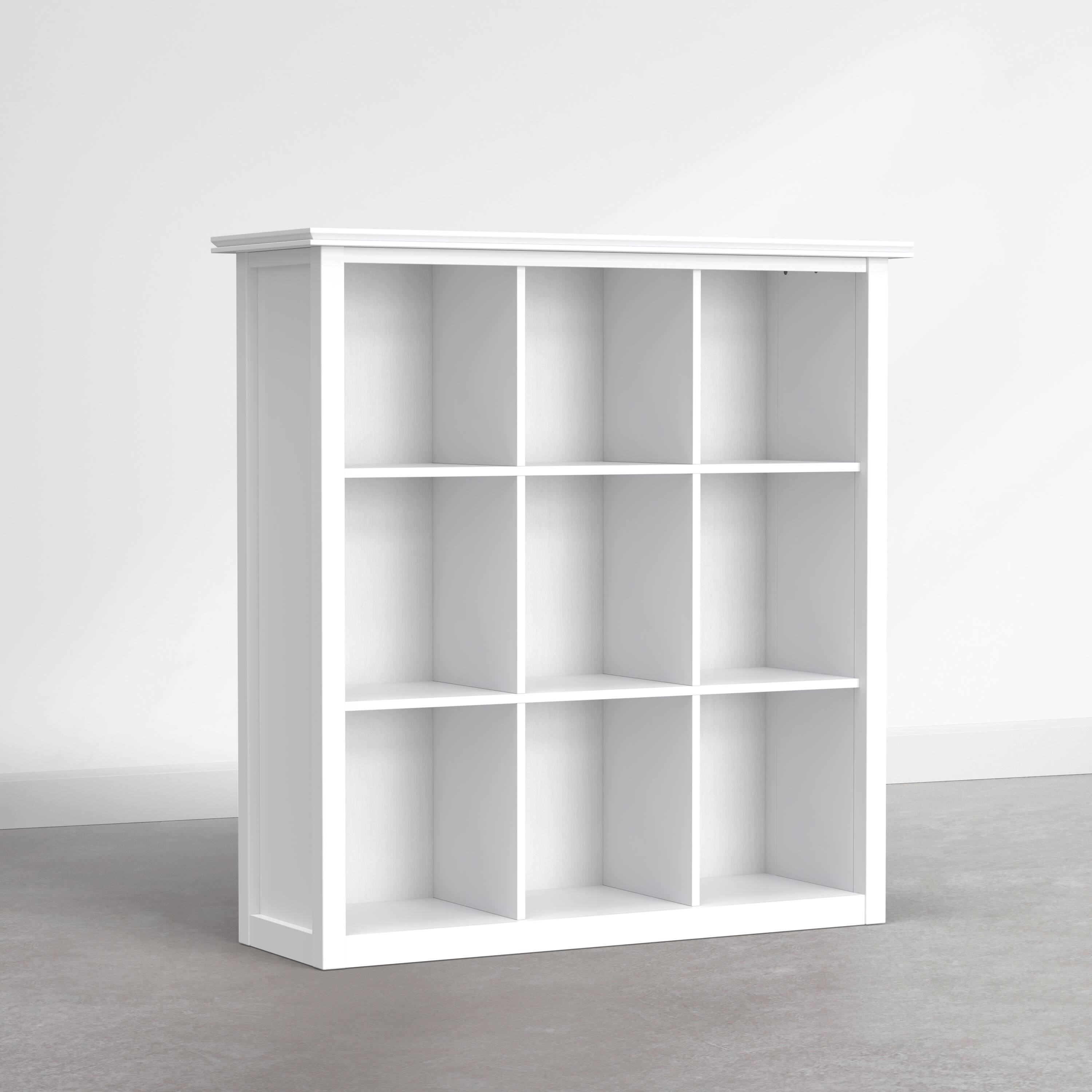 Angle. Simpli Home - Artisan 45 inch Tall Solid Wood 9-Cube Bookcase, Chantilly White - Chantilly White.