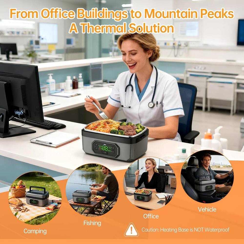 From Office Buildings to Mountain Peaks  
A Thermal Solution  

Camping  
Fishing  
Office  
Vehicle  

Caution: Heating Base is NOT Waterproof