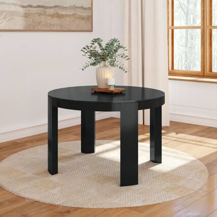 Front. Plank+Beam - Contour Round Dining Table (47in x 47in / 1194mm x 1194mm), Black - Black.