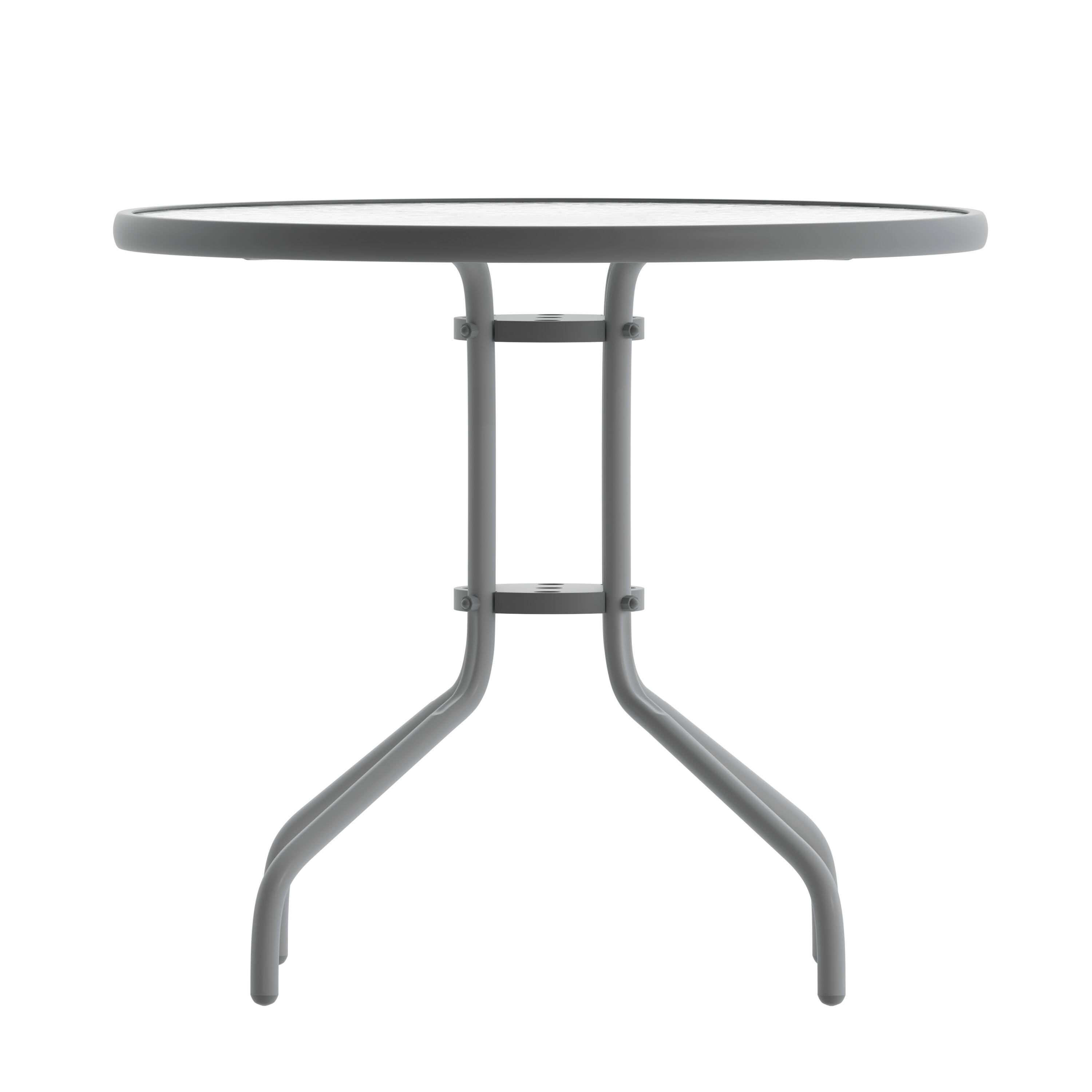 Alt View 7. Emma + Oliver - 31.5" Round Tempered Glass Metal Table with Smooth Ripple Design Top - Clear Top/Silver Frame.