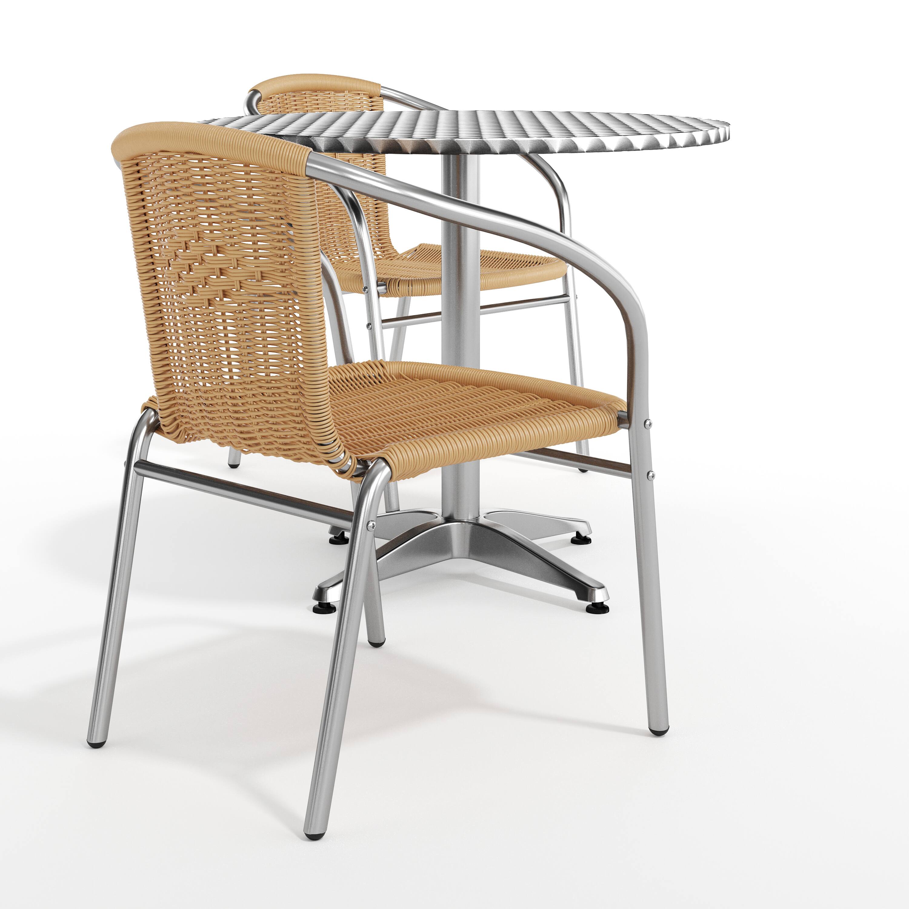 Alt View 9. Emma + Oliver - 31.5" Round Aluminum Garden Patio Table Set with 2 Rattan Chairs - Beige.