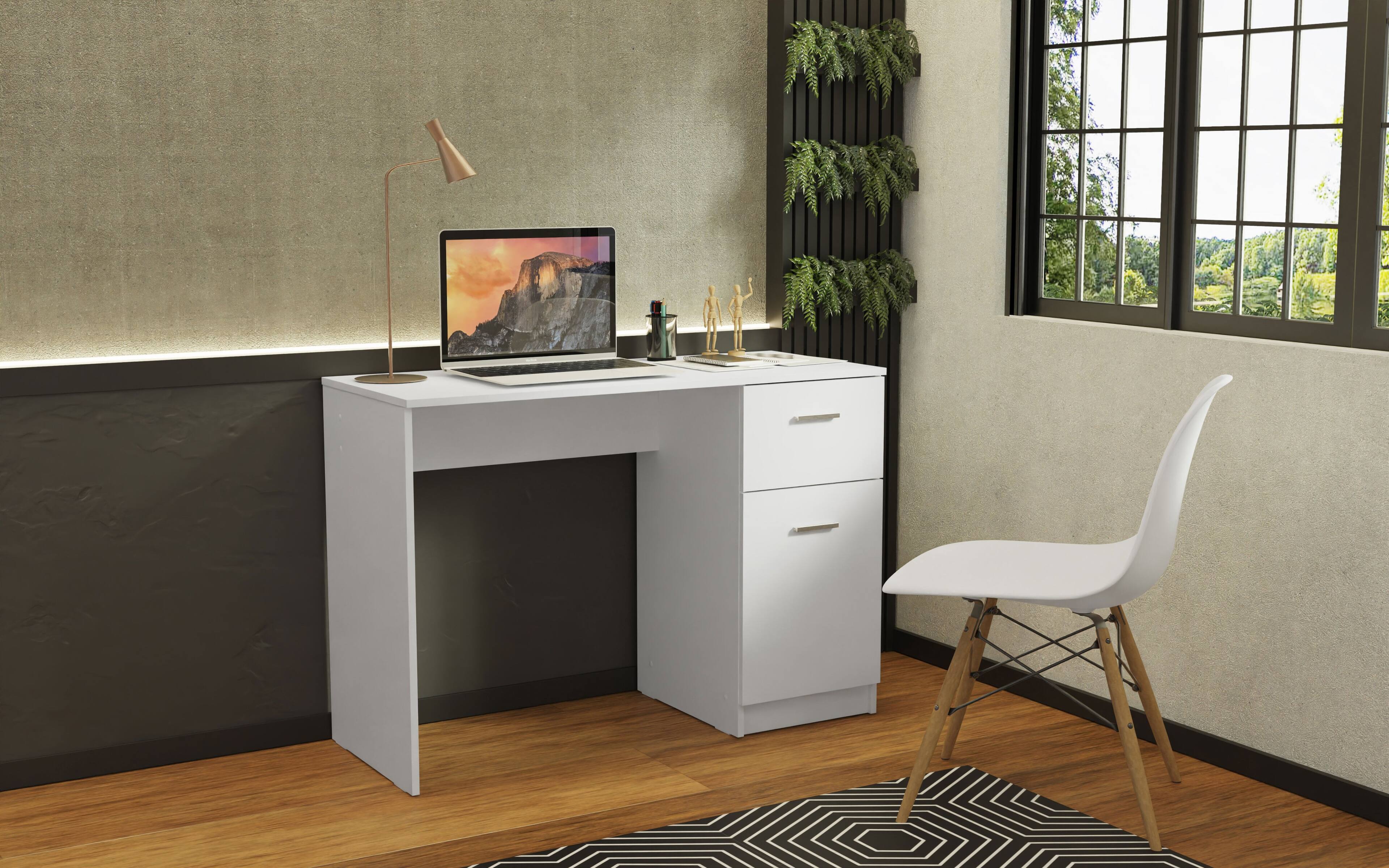 Alt View 2. Madesa - Madesa Compact Computer Desk 43 Inch with Storage and Drawer - White - White.