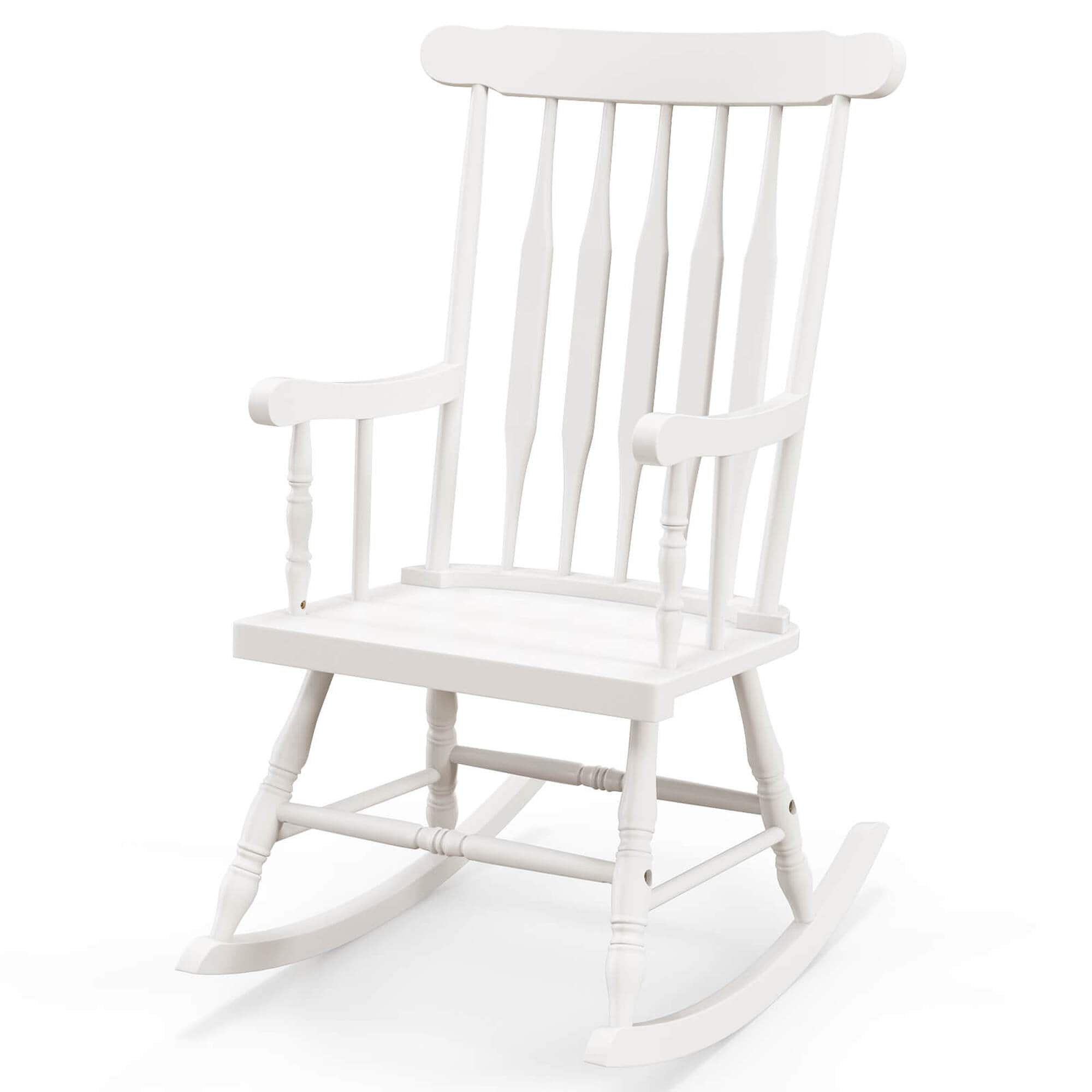Costway - Solid Wood Rocking Chair Porch Rocker Indoor Outdoor Seat Glossy Finish - White price history on PriceWatchPro