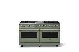 Viking - 60"W. 8 Burner Pro 5 Series 9.4 Cu. Ft. Freestanding Sealed Dual Fuel ConvectionRange with Brushed Brass Trim - Eucalyptus