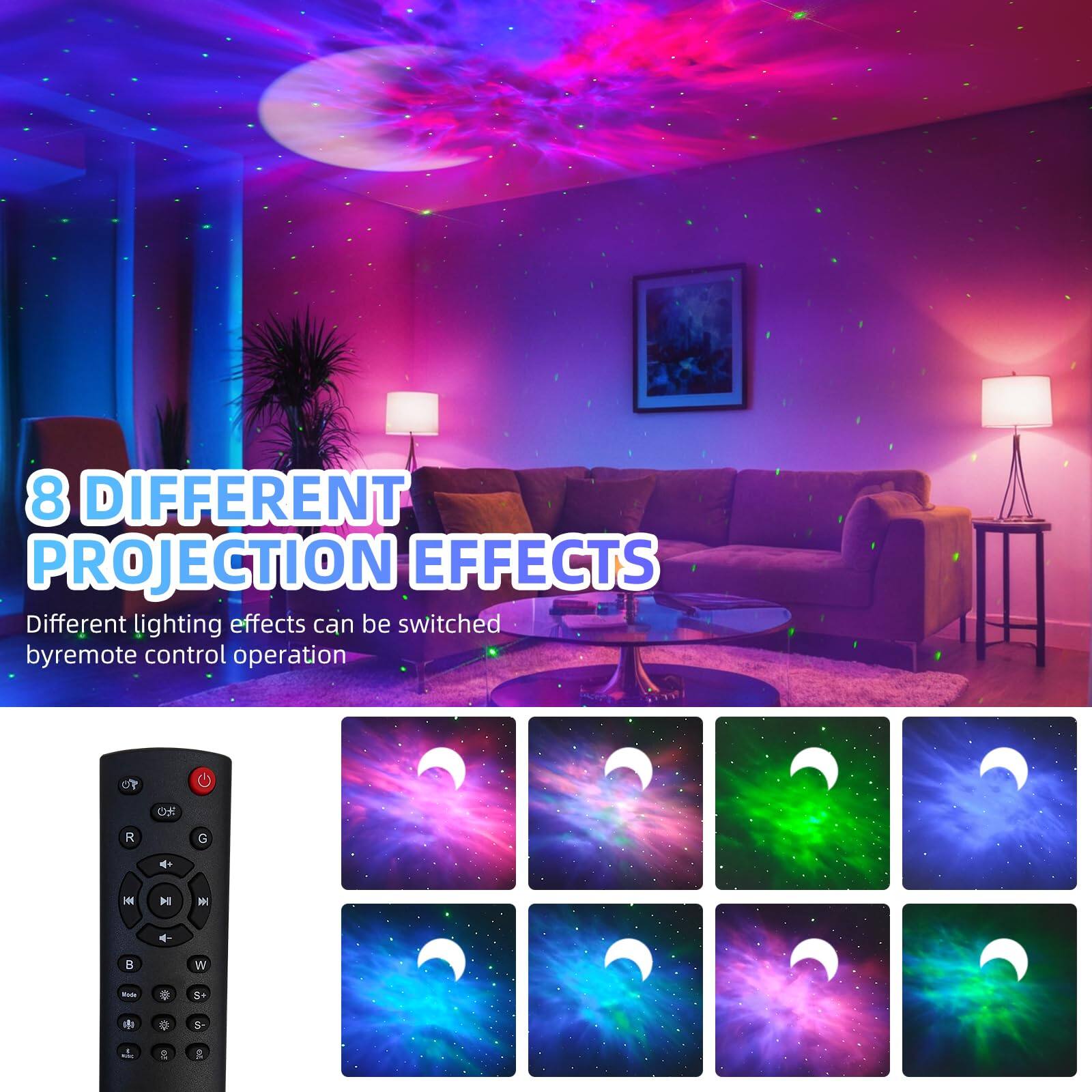 8 Different Projection Effects

Different lighting effects can be switched by remote control operation