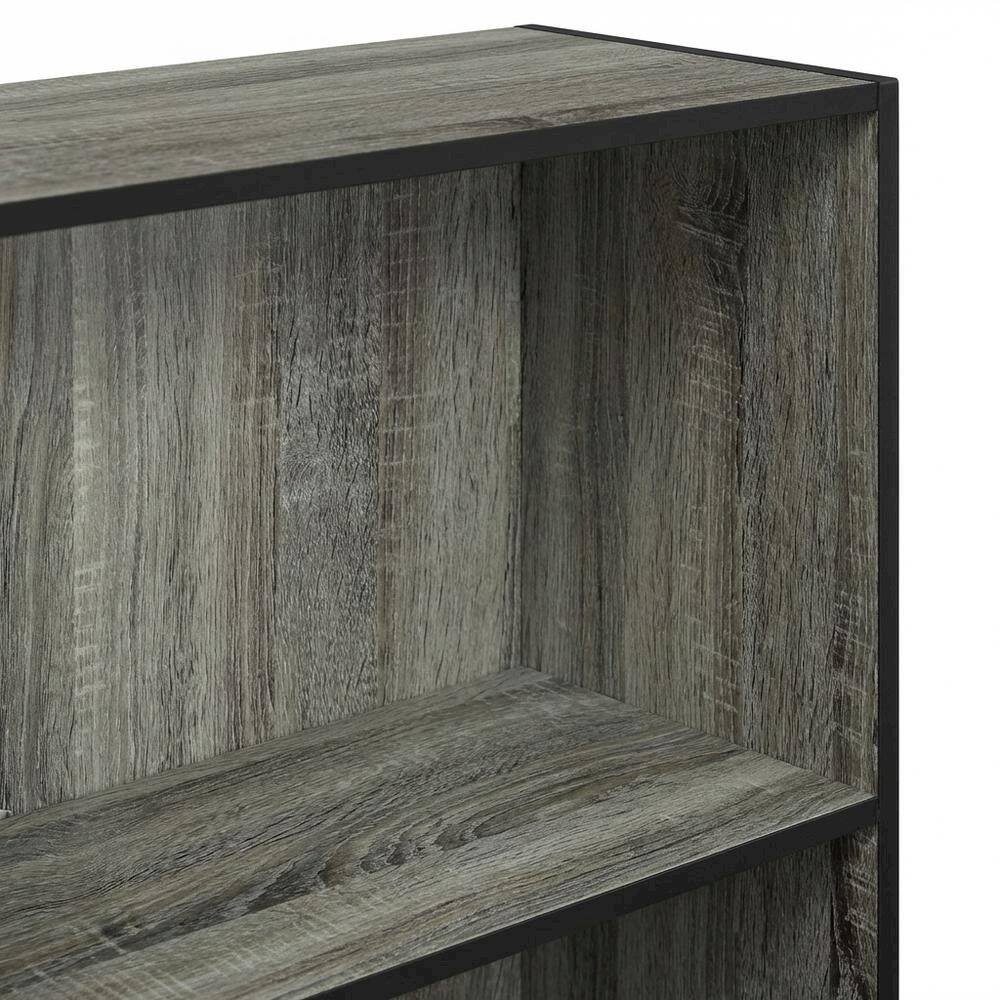 Alt View 1. FurniFact - Grey 3-Tier Bookcase with Wood Shelves for Organized Storage - French Oak Grey/Black.