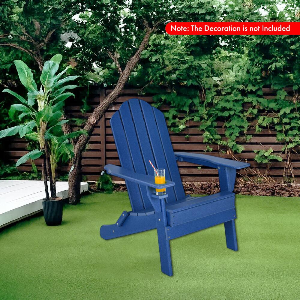 Angle. Hivvago - Folding All-Weather Patio Chair with Integrated Cup Holder - Navy.