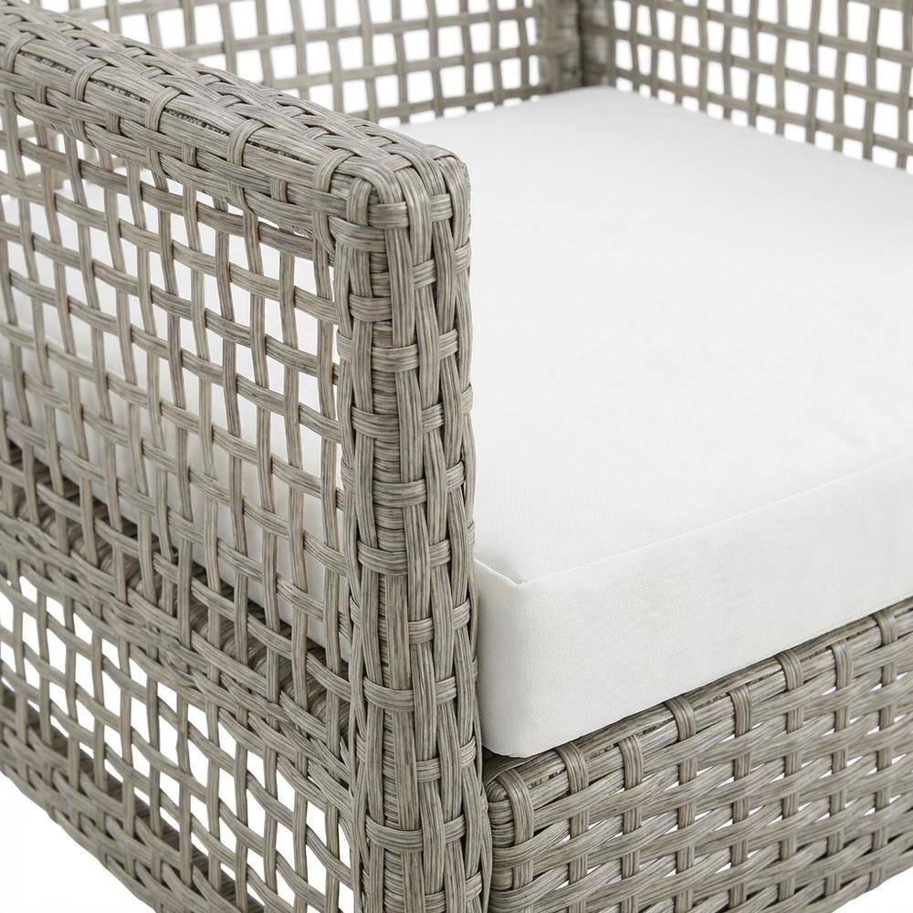 Alt View 1. Outdoor Escape - Set Of 4 Outdoor Wicker Rattan Dining Armchairs For Patio - Gray White.