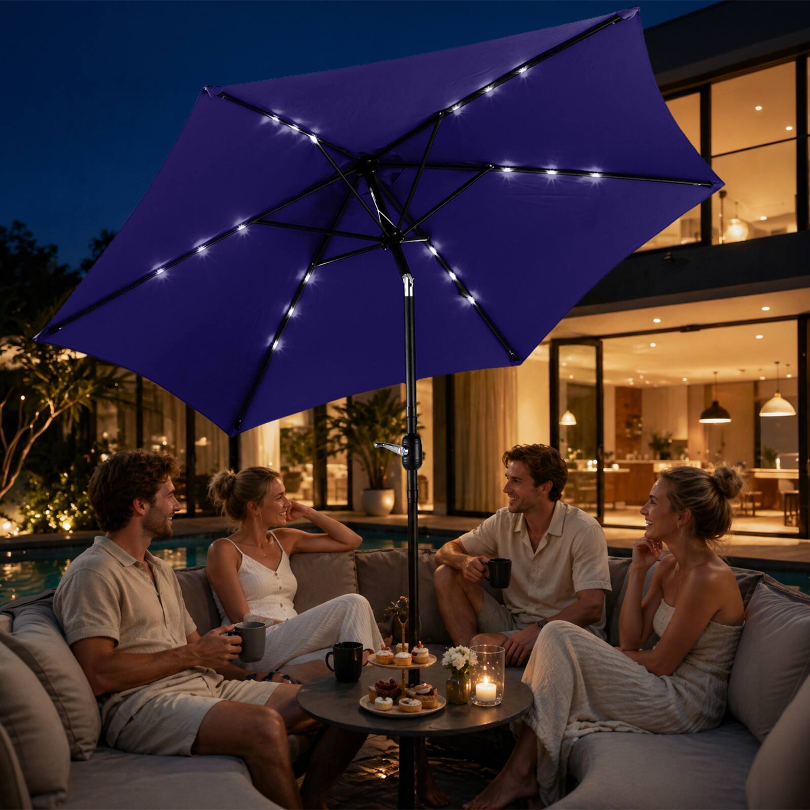 Left. Winado - 9FT Patio Umbrella with Solar Lights, Outdoor Umbrella with Push Button Tilt and Crank Umbrella Outdoor Patio for Patio.
