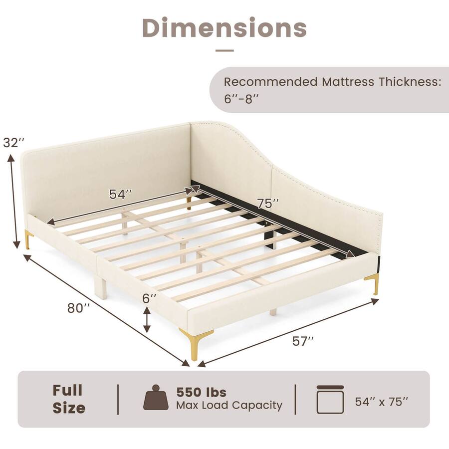 Bed Rivet Costway Full Size Upholstered Daybed Rivet Tufted Platform Bed with ...