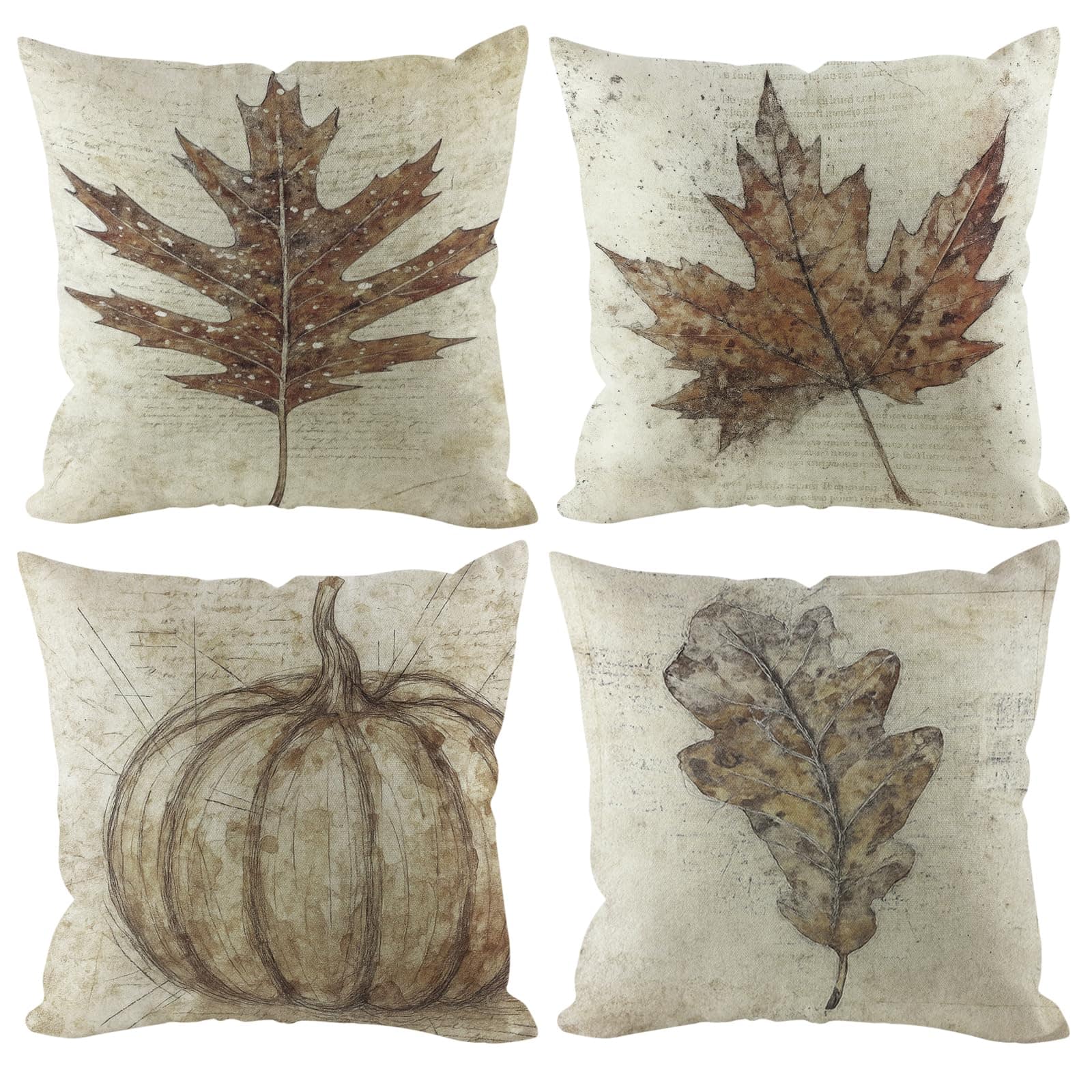 Stylel Star - Christmas Pillow Covers 18x18 inch Set of 4, Holiday Winter Outdoor Vintage Tree Snowflake Xmas Snowman Neutral Farmh - Fall3