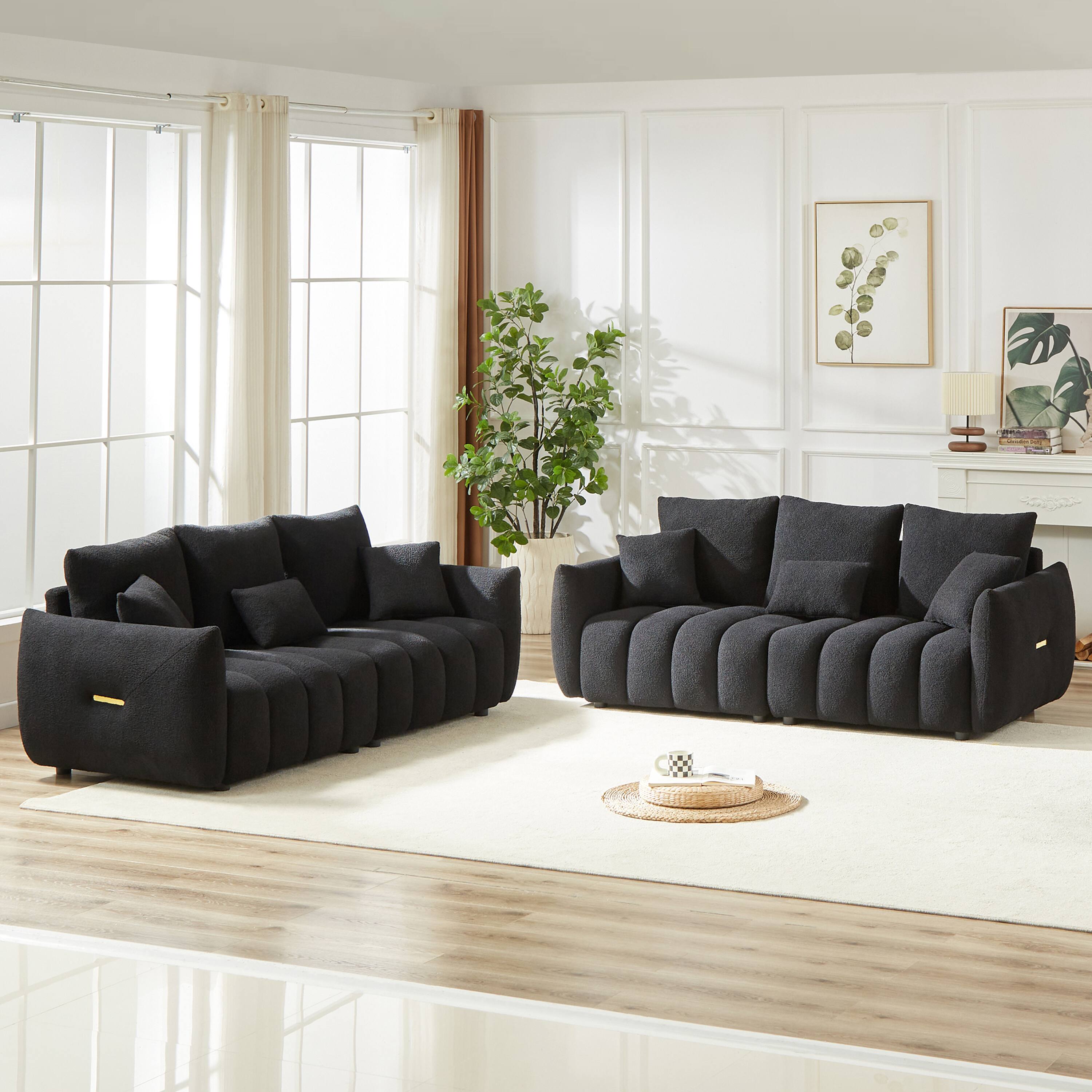 Alt View 9. Meqiodas - 79.5" Premium Teddy fabric Sofa with 3 Back Pillows and 3 back Cushions Solid Wood Frame 3-Seater Sofa - Black.