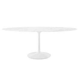 Lippa 78" Oval Faux Marble Dining Table by Modway - White