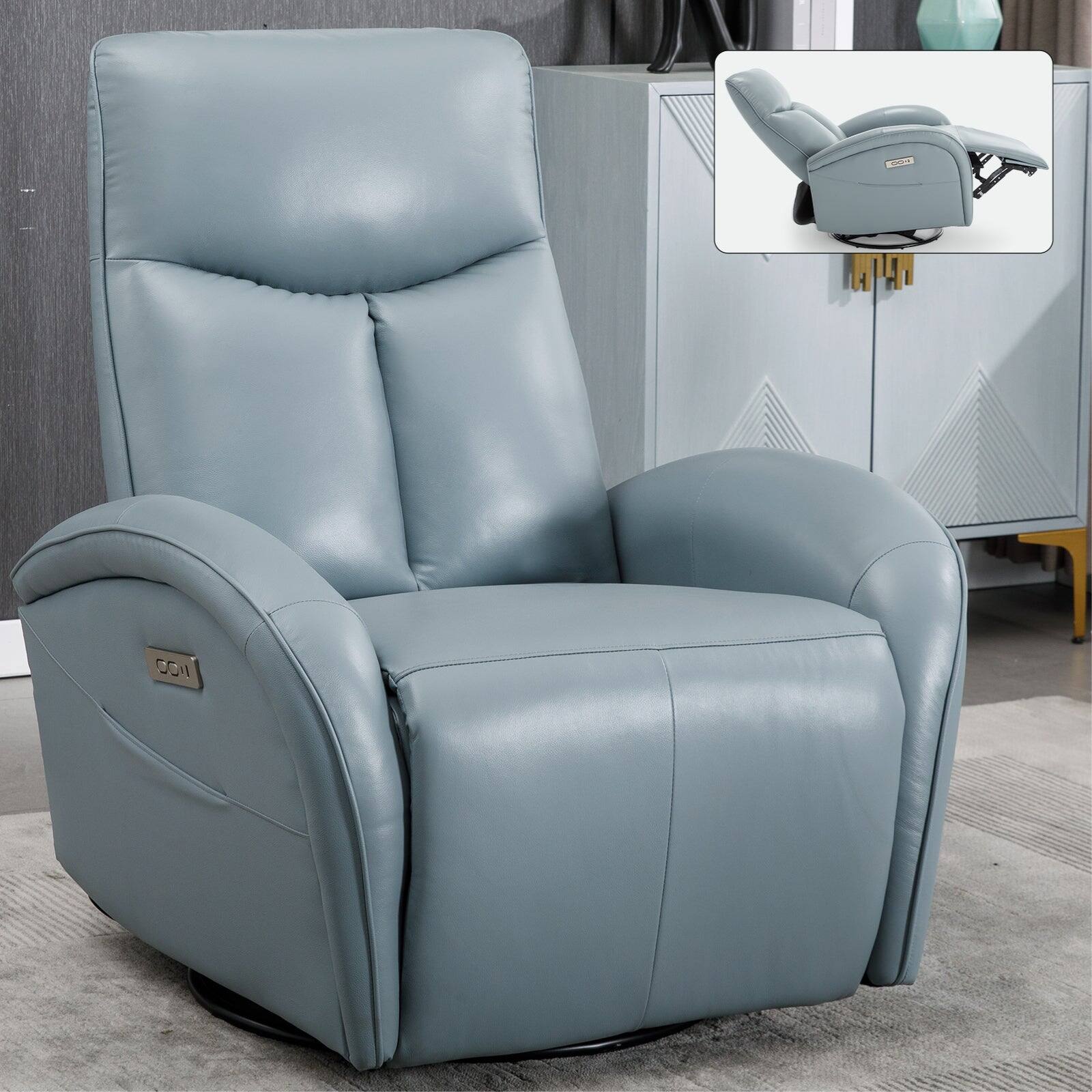 Alt View 2. Boyel Living - Power Recliner Chair with Lumbar Support Max Swivel Degree 270° Heavy Duty Motion Mechanism with USB and Type-C Ports - Blue.