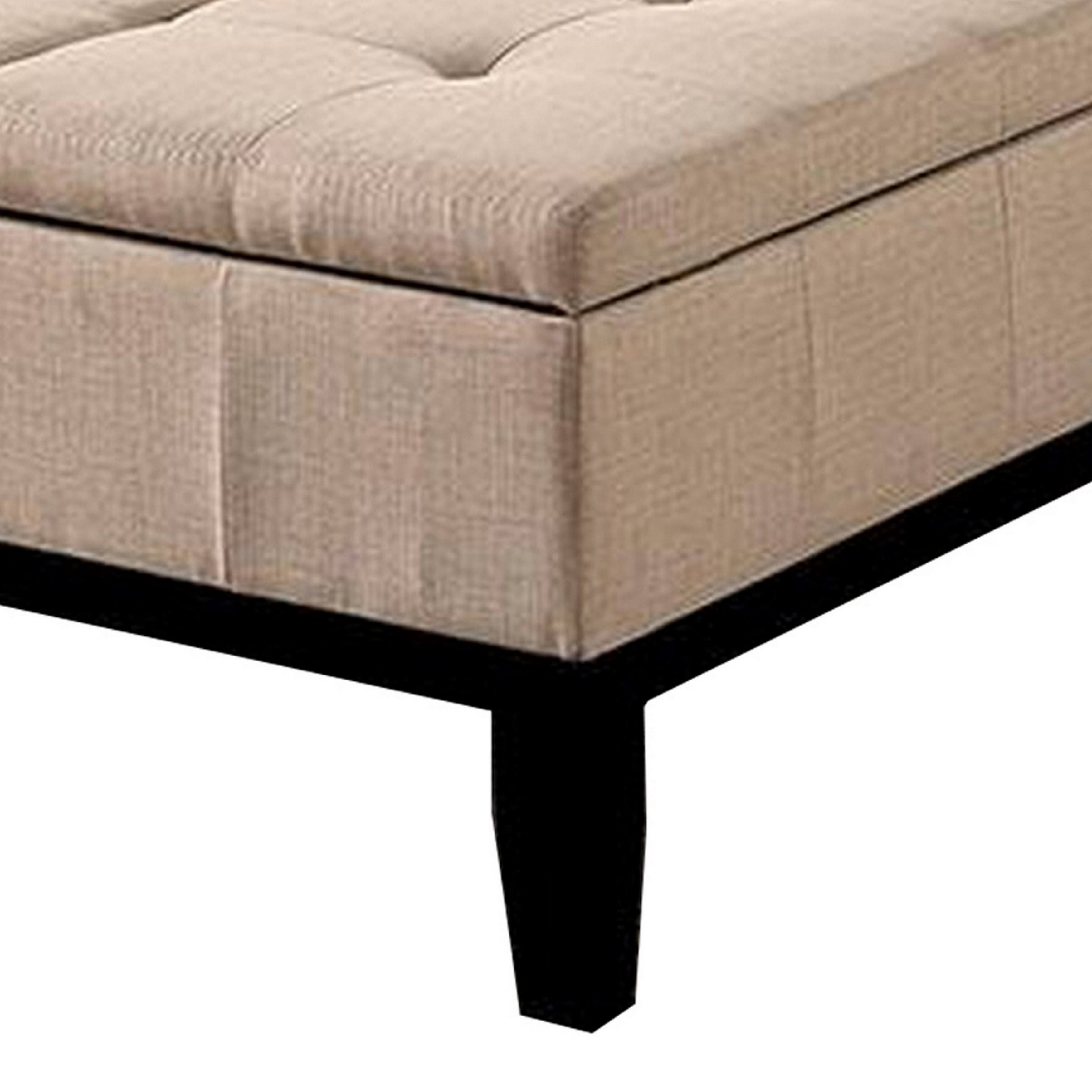 Alt View 3. Manhattan Lane - Orin 36 Inch Ottoman, Split Storage Lid, Tufted Beige Upholstery, Wood - Beige, Espresso.