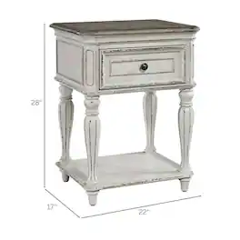 Starlight Canyon Home - Antique Nightstand with Drawer and Bottom Shelf - White