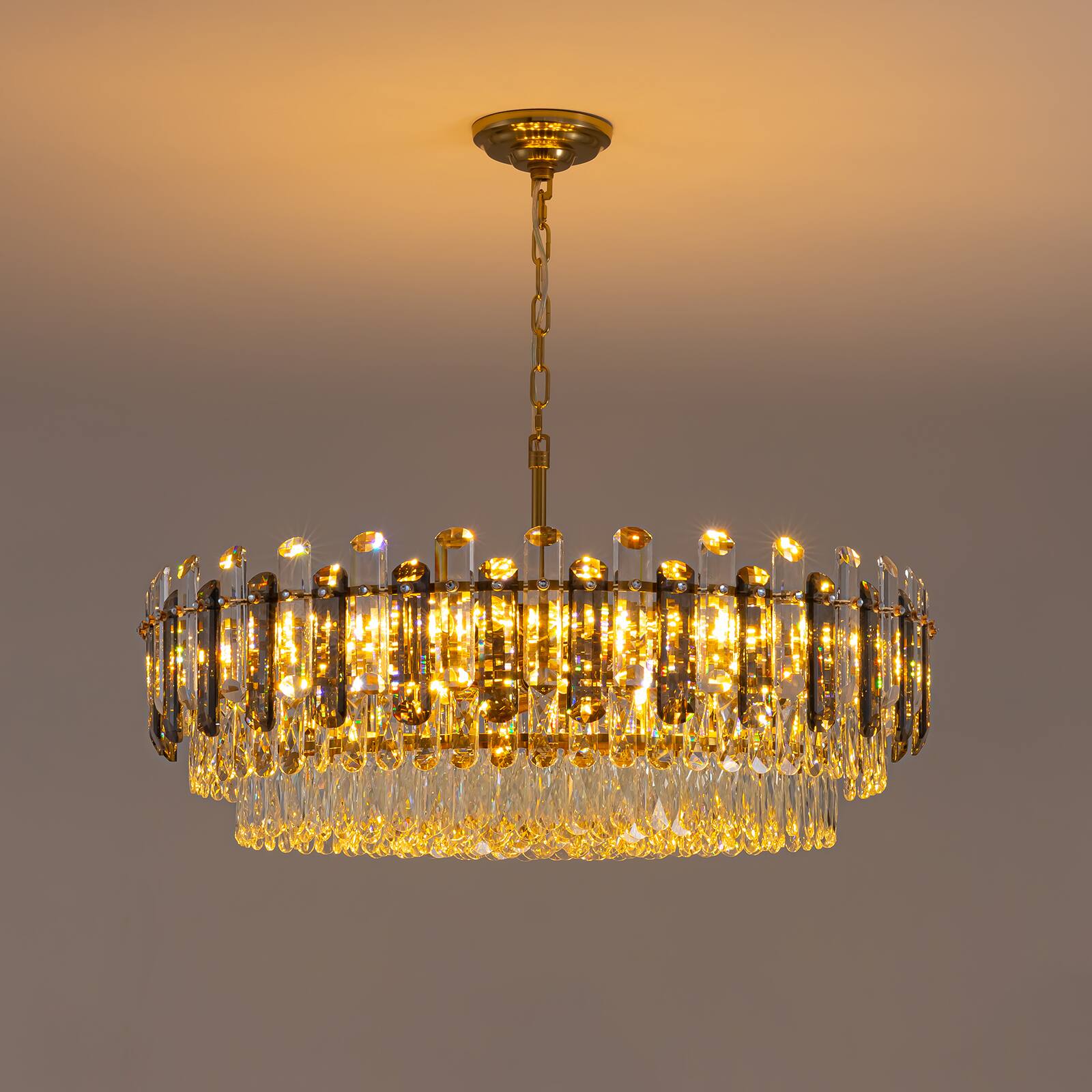 Alt View 7. Siljoy - 31.5" 20-Light Gold Brass Crystal Chandelier, Modern Luxury Light for Dining Room Living Room Bedroom Foyer - Gold Brass.