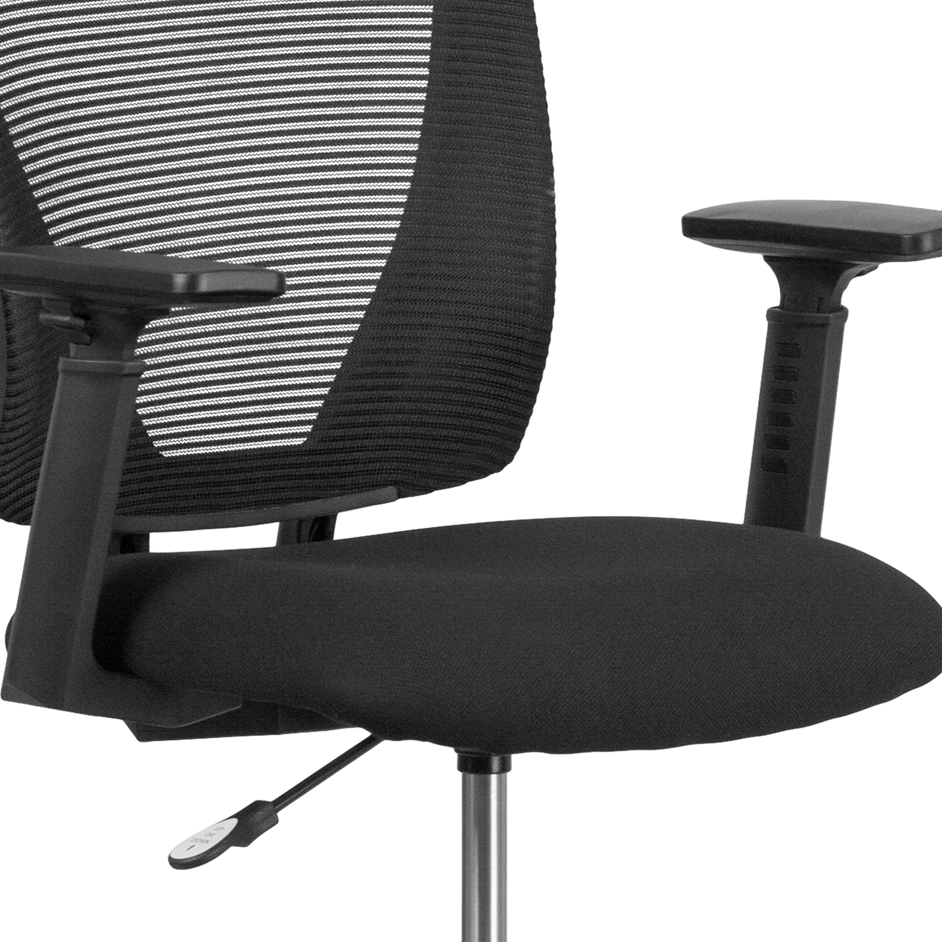 Alt View 9. Emma + Oliver - Ergonomic Mid-Back Mesh Drafting Chair with Fabric Seat, Adjustable Foot Ring and Arms - Black.