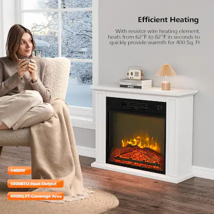 Efficient Heating
With resistor wire heating element, heats from 62°F to 82°F in seconds to quickly provide warmth for 400 Sq. Ft.
- 1400W
- 5000BTU Heat Output
- 400SQ.FT Coverage Area