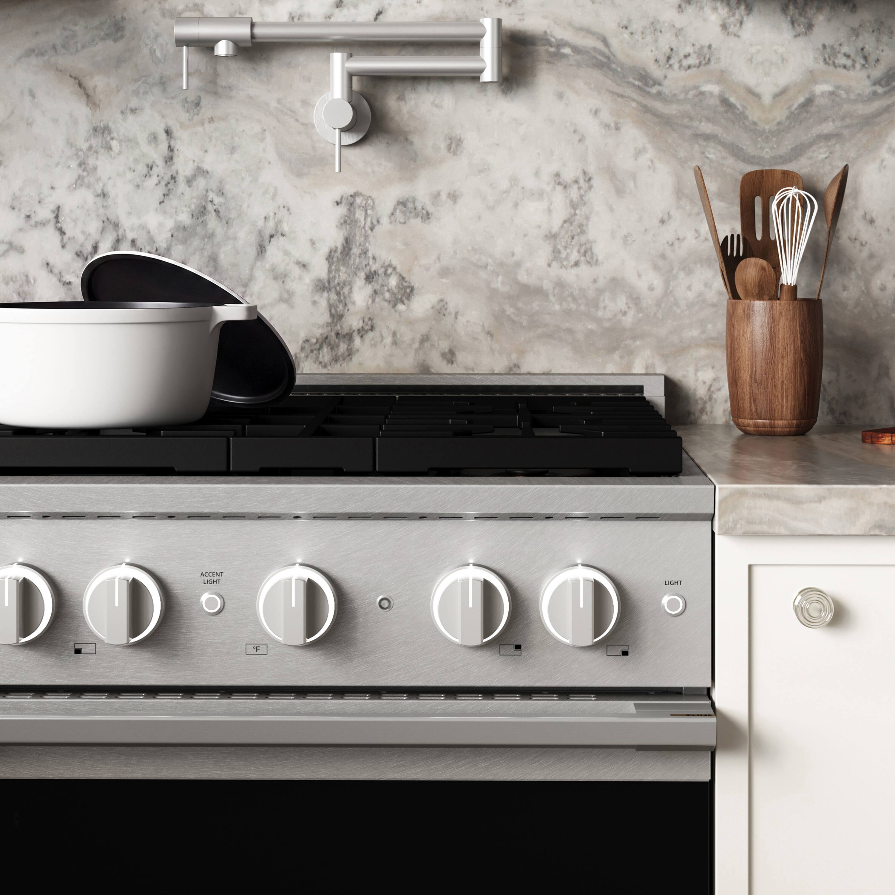 Alt View 7. ZLINE - 30 in. 4.2 cu. ft. Marino Freestanding Gas Range with Manual Clean Convection Gas Oven with 4 Brass Burners - Satin Stainless Steel.