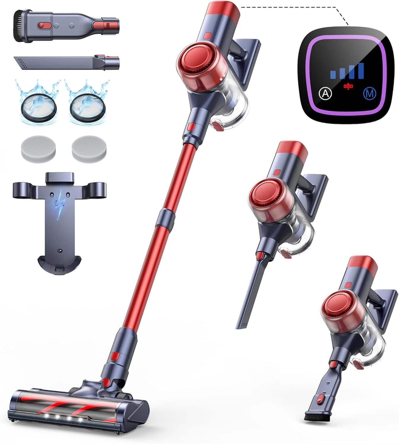 Buture - Cordless Vacuum Cleaner, 450W 38Kpa Vacuum Cleaners for Home Stick Vacuum with Aromatherapy Design - Red