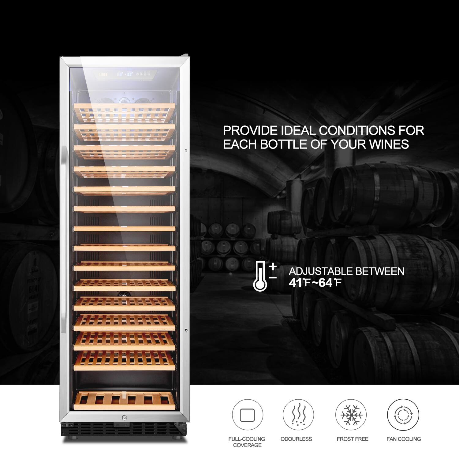 Alt View 13. Lanbo - 23 in. 165 Bottle Built-in Wine Cooler with Stainless Steel Double-layers Tempered Glass Door and Compressor Fan Cooling - Black.
