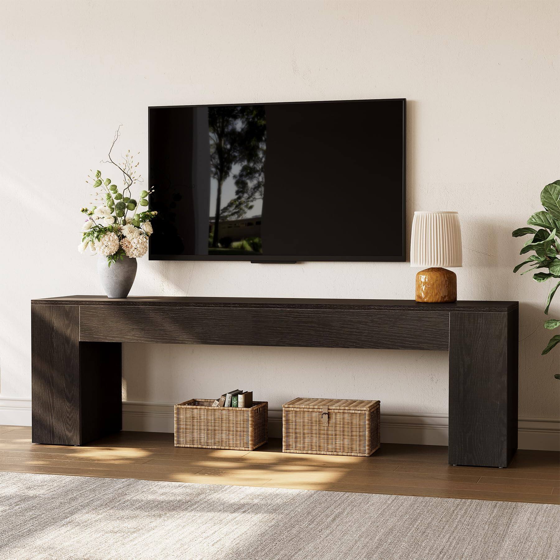 Alt View 2. Tribesigns - LITTLE TREE 70.8" TV Stand, Wooden Entertainment Center, Low TV Console Table for TVs Up to 80", Modern Chic Entertainme - Black.