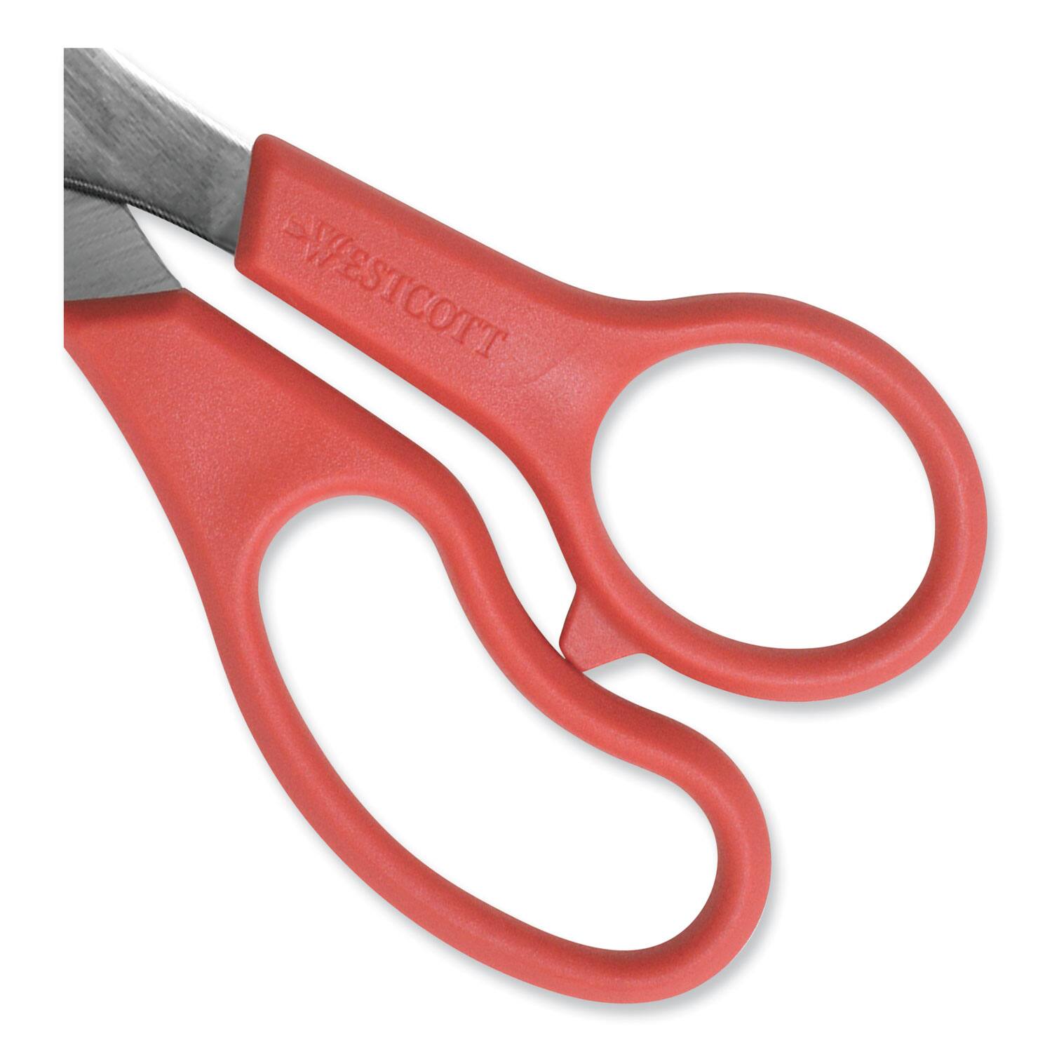 Angle. Westcott - Westcott 8"All Purpose Straight Scissors 3.50" Cut Straight Stainless Steel Pointed Tip Red, Silver 1 Each - Red.