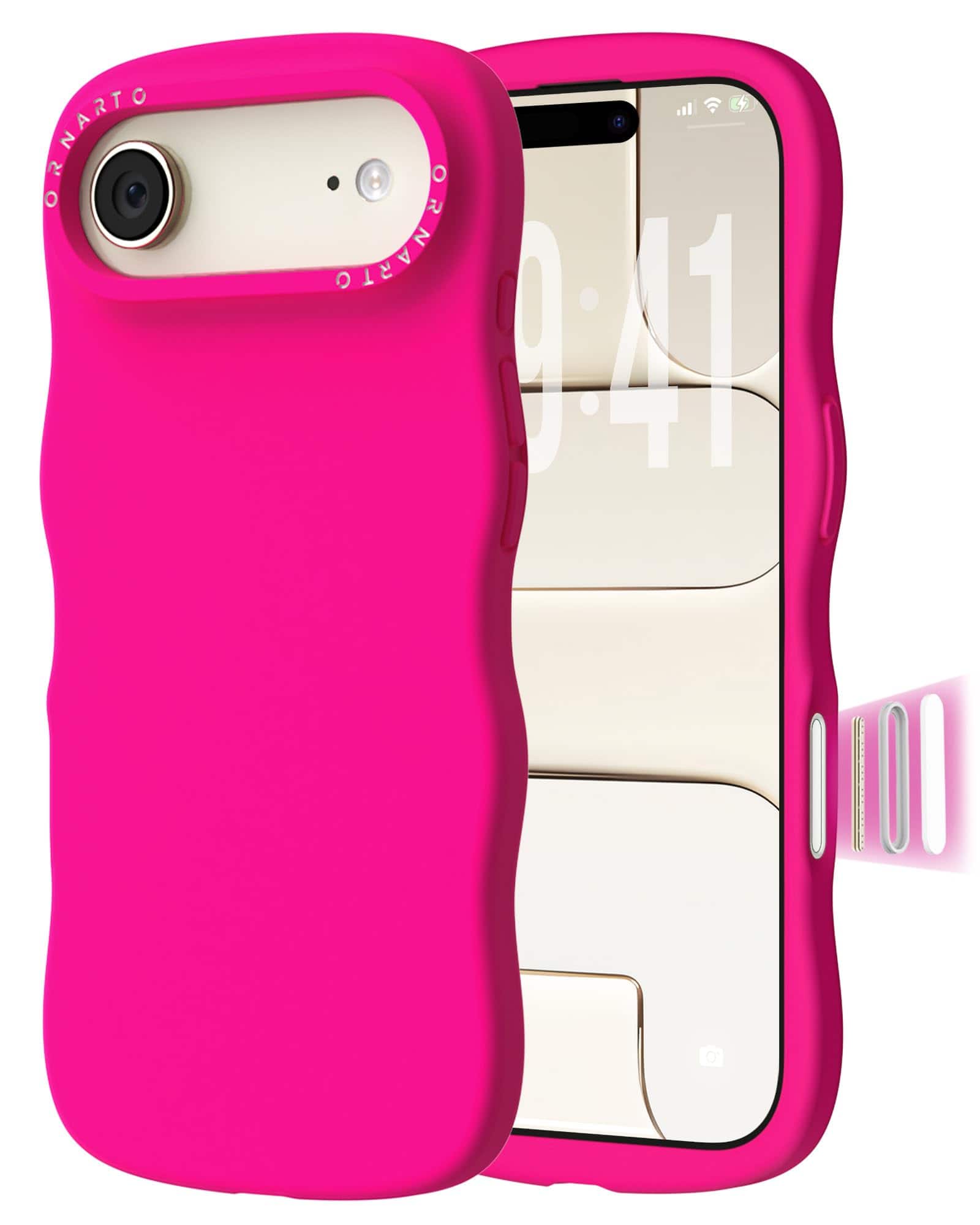 Ornarto - for iPhone Air Case 6.5", Wavy Liquid Silicone Protection Case with Camera Control Button - Hot Pink
