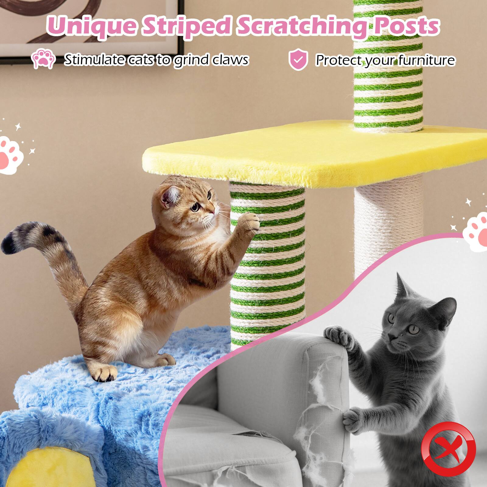 Unique Striped Scratching Posts  
Stimulate cats to grind claws  
Protect your furniture