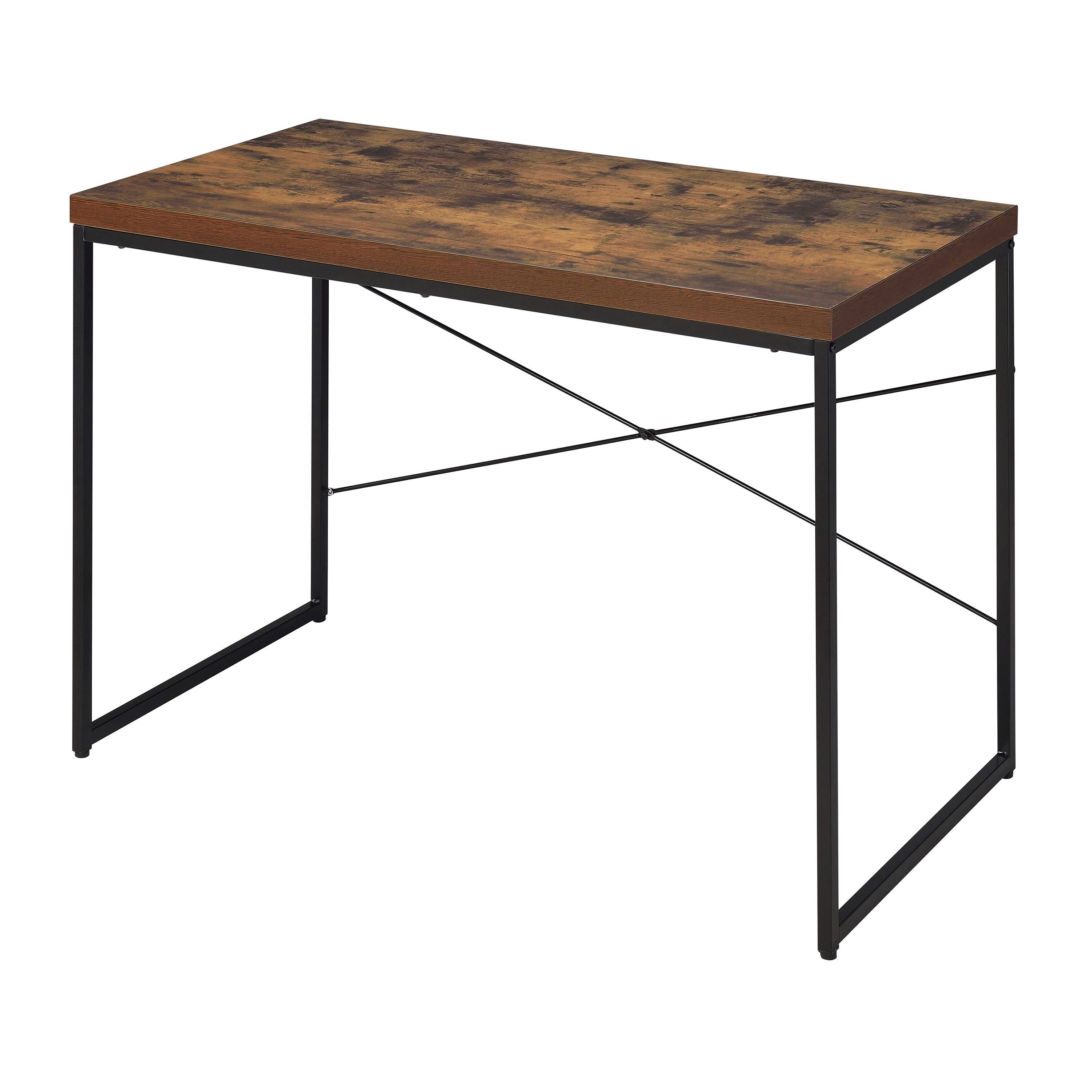 Left. Forest'nSky - Weathered Oak Writing Desk with Black Metal Sled Base, Industrial Style Computer Table for Home Office - Brown.