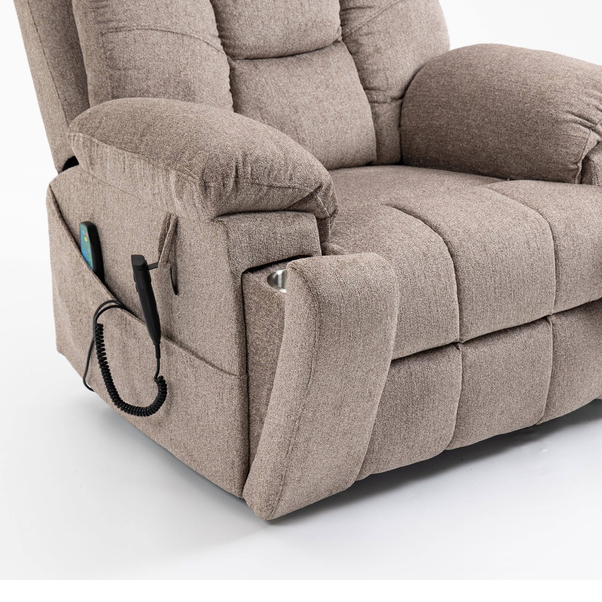 Alt View 2. Boyel Living - Oversized Elderly Electric Lift Chair Dual OKIN Motor 180° Flat Heat Massage 2 Remote 2 Cup Holder 2 Pocket - Light Brown.