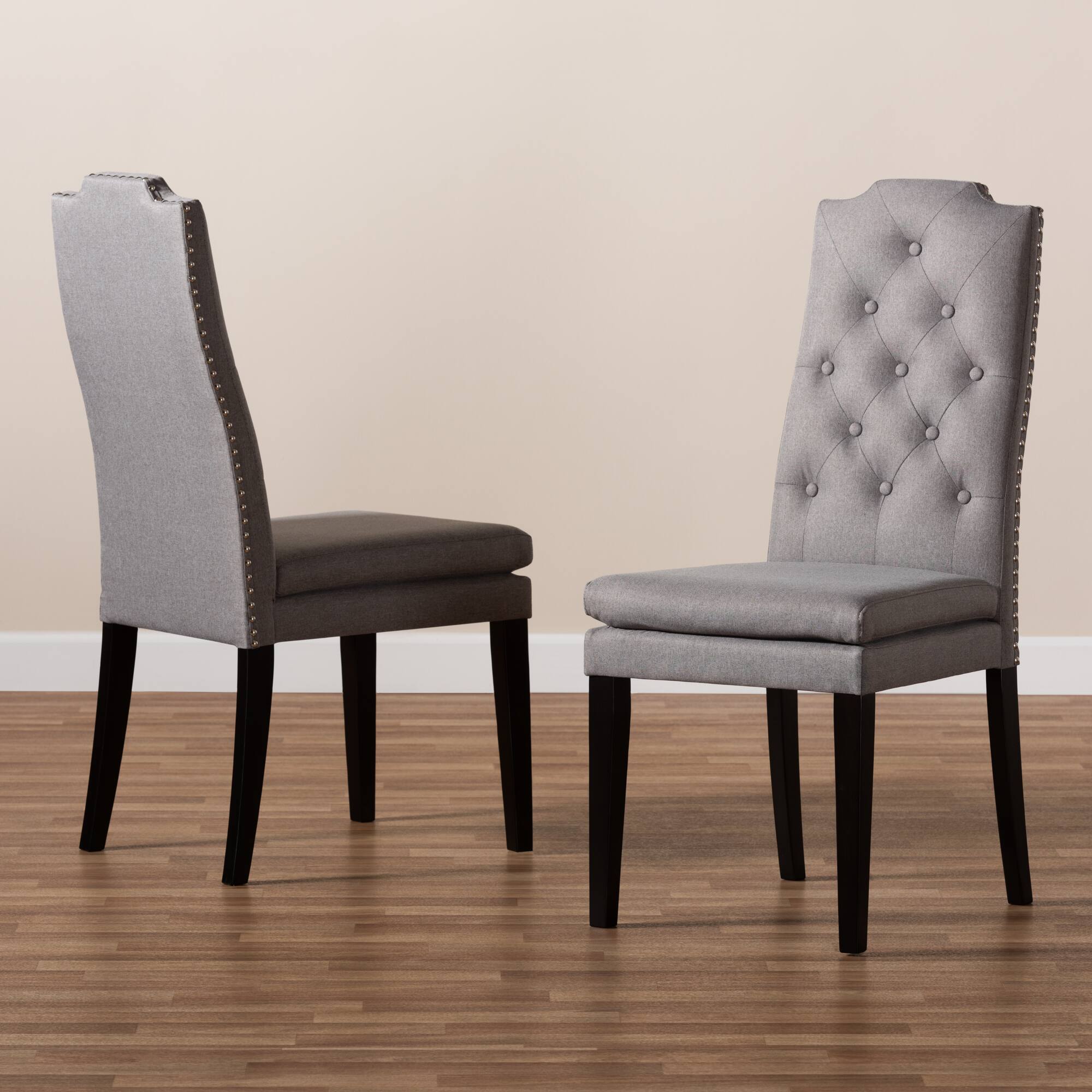 Alt View 2. Baxton Studio - Dylin Modern and Contemporary Fabric Upholstered Button Tufted Wood Dining Chair Set - Gray.