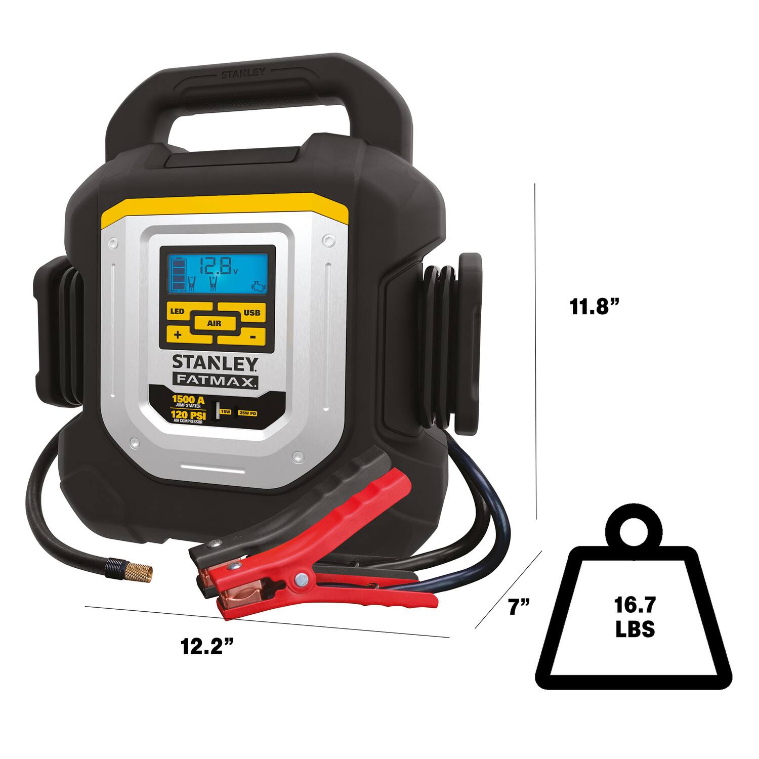 STA STAKLEY 12.8 V LED uSa AIR + 11.8" STANLEY FATMAX 1500 A - Faa i - 120 - PSI Mi - 12.2" 7" 16.7 LBS