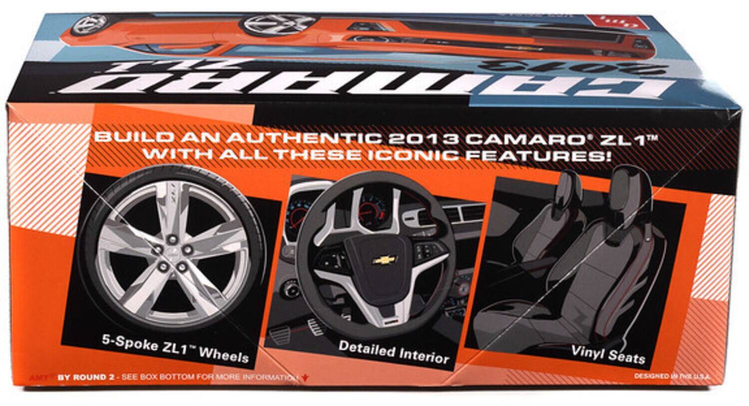 FH 201 QHS BUILD AN AUTHENTIC 2013 CAMARO ZL1 WITH ALL THESE ICONIC FEATURES!  
- 5-Spoke ZL1™ Detailed Wheels  
- Detailed Interior  
- Vinyl Seats  
DESIGNED IN THE U.S.A.  
BY ROUND 2 - SEE BOX BOTTOM FOR MORE INFORMATION