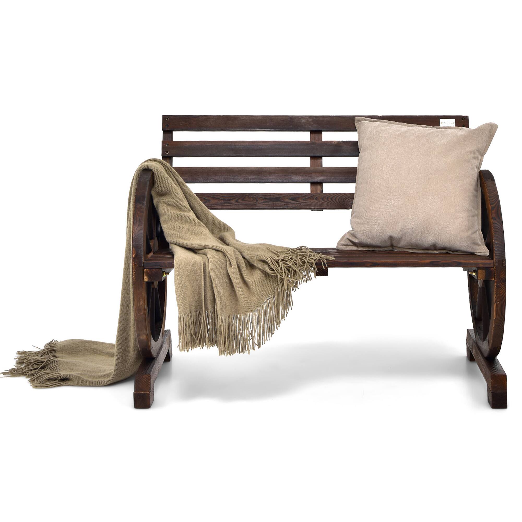 Alt View 1. Gymax - Gymax Patio Wagon Wheel Bench Outdoor Garden Wooden Rustic Bench w/ Slatted Design - Brown.