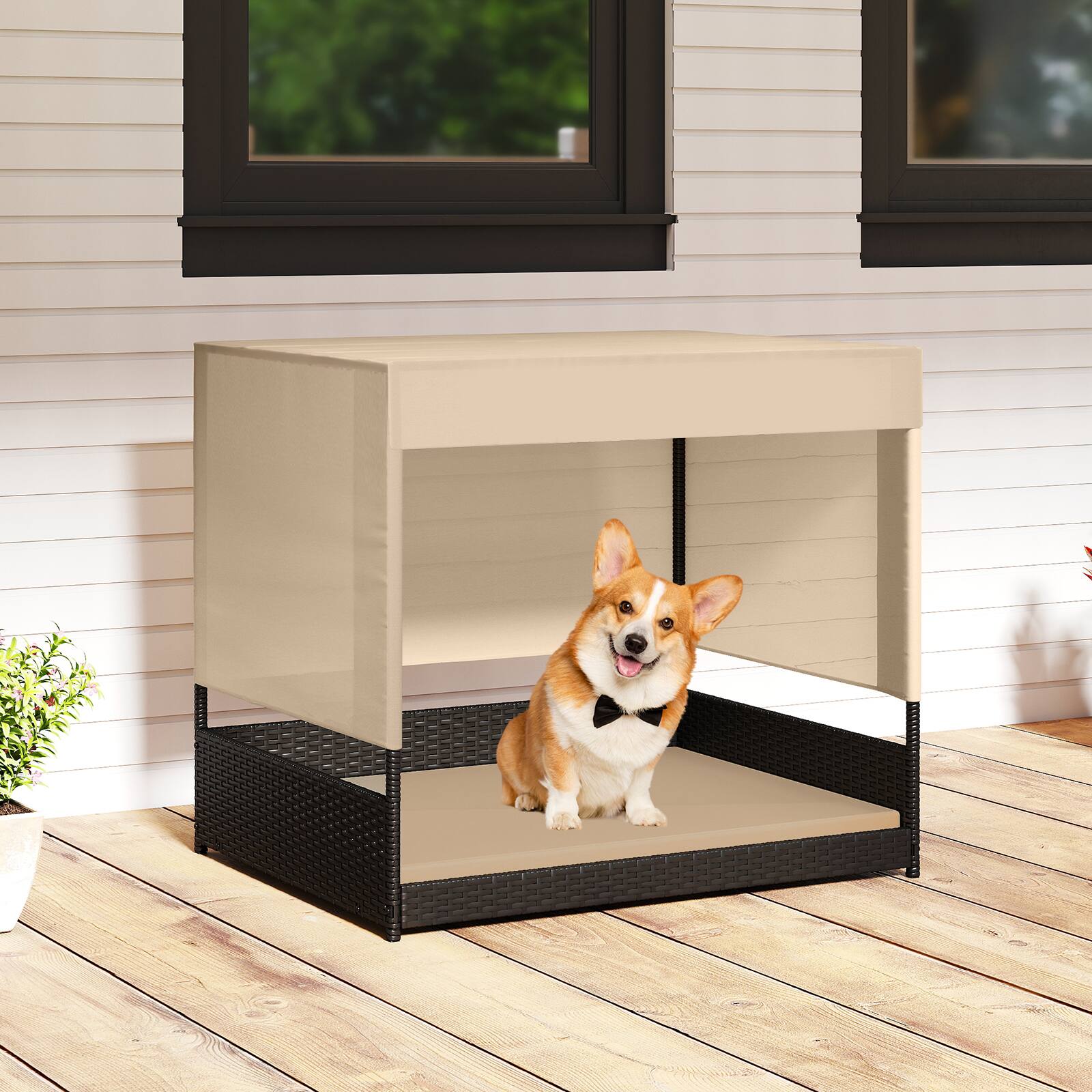 Alt View 3. Gymax - Gymax Outdoor Dog Shelter w/Cushioned Bed & Removable Sunproof Canopy Raised Legs.