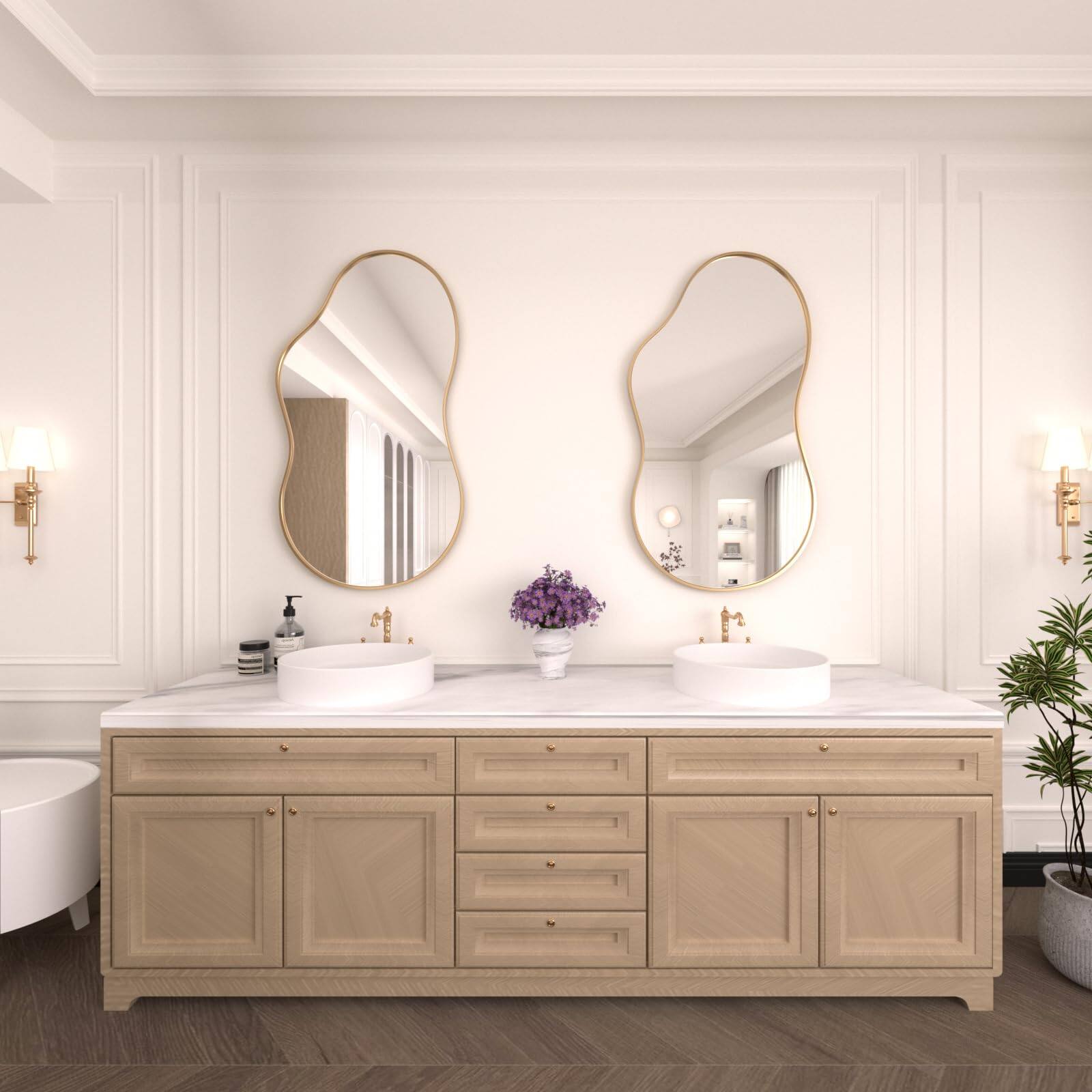 Left. Comfort Essence - Irregular Wall Mirror Asymmetrical Mounted Mirrors Decorative Abstract Wavy Aluminum Alloy Frame For Bath... - Matte Black-30"L x 20"W.