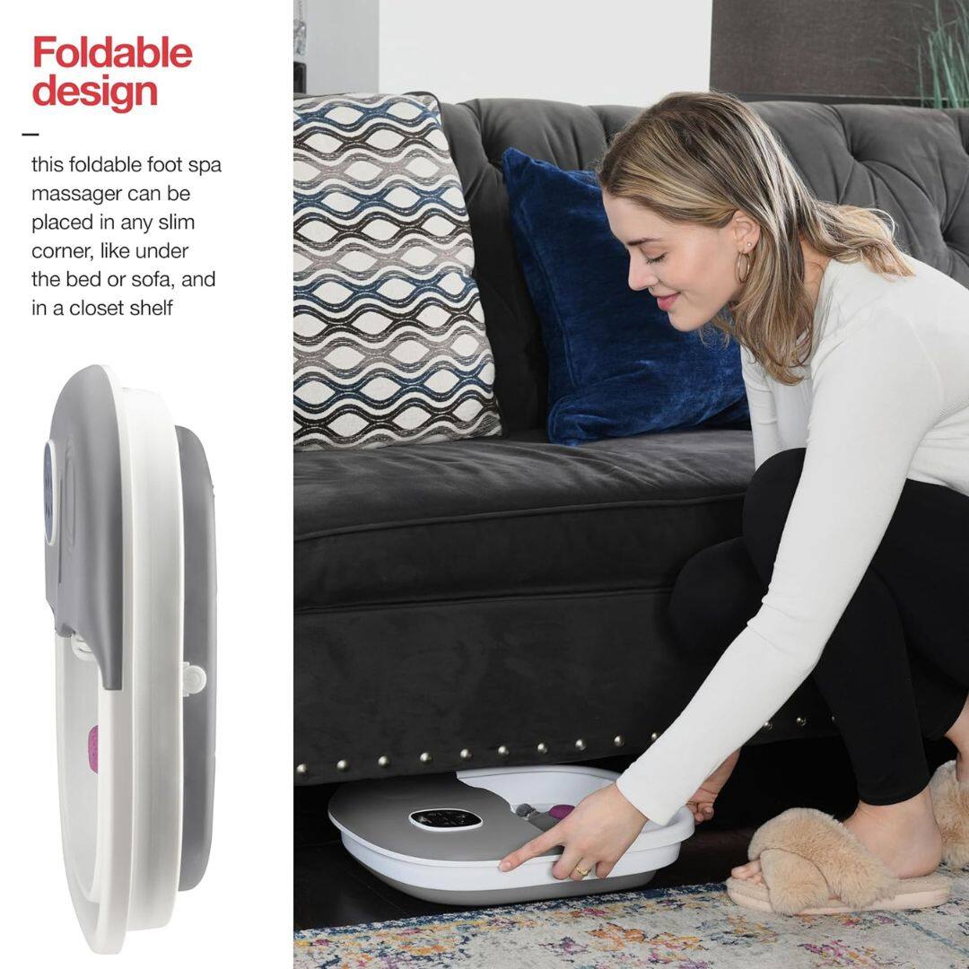 Foldable design

This foldable foot spa massager can be placed in any slim corner, like under the bed or sofa, and in a closet shelf.