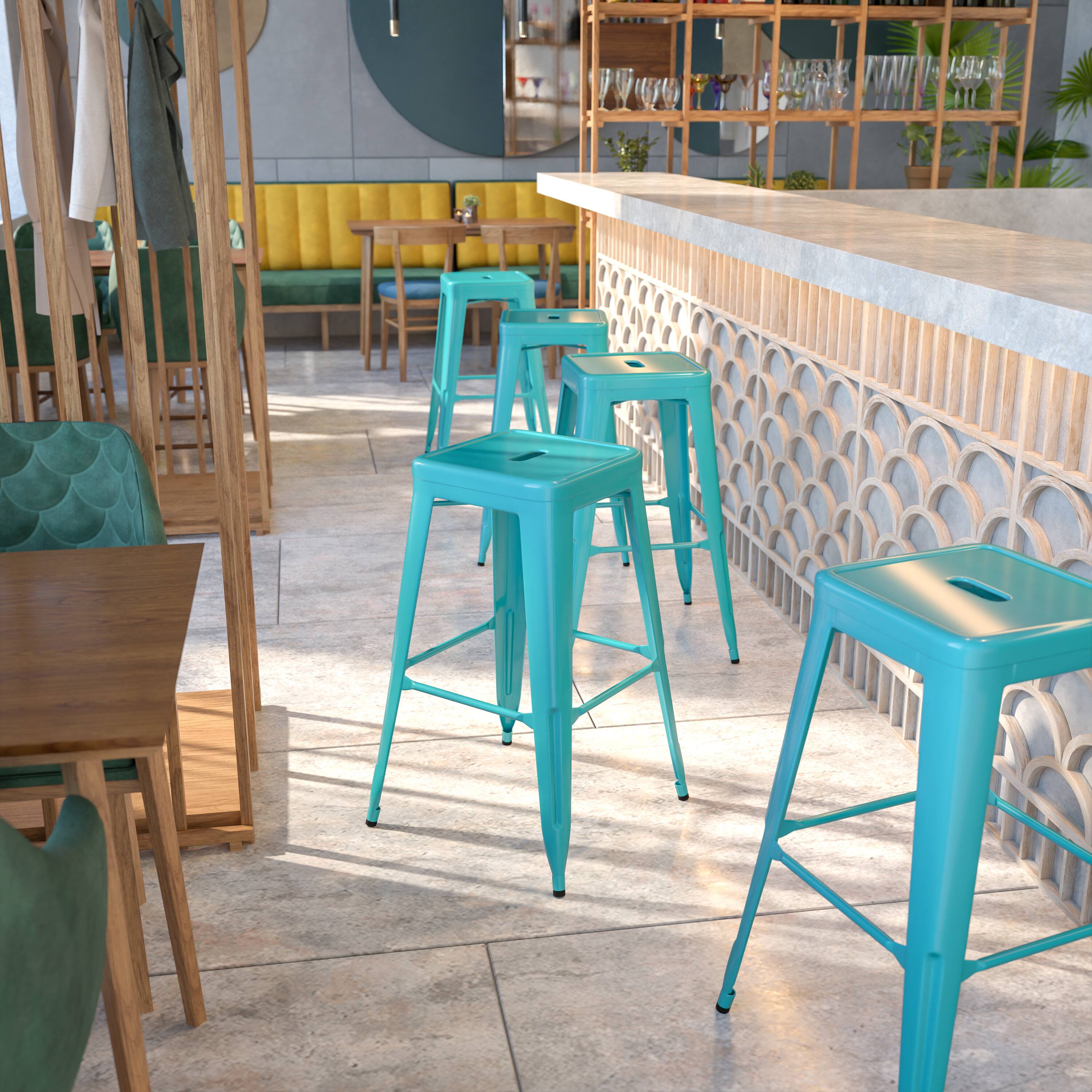 Angle. Flash Furniture - Kai Commercial Grade 30" High Backless Crystal Teal-Blue Indoor-Outdoor Barstool - Blue.