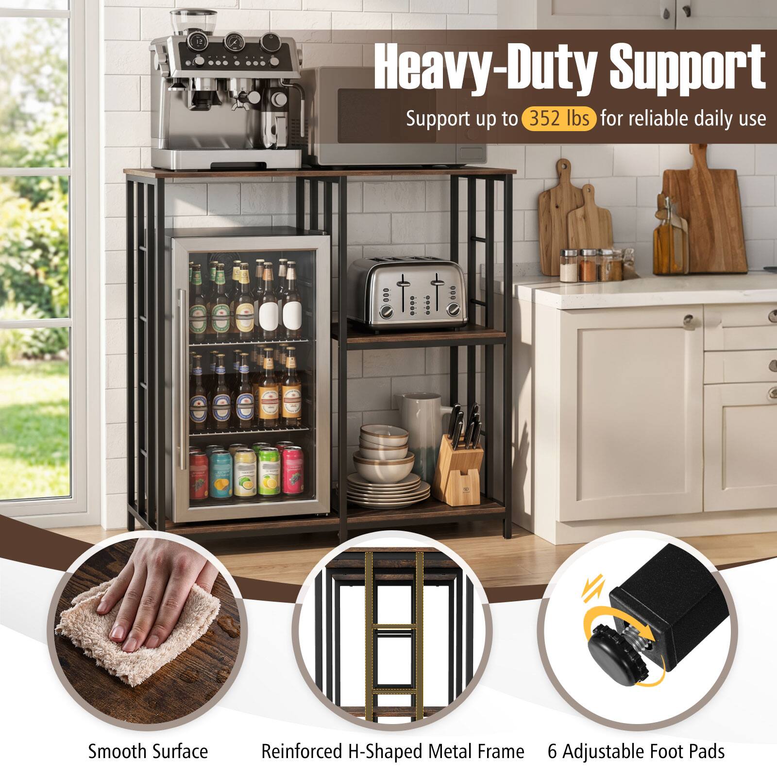 Heavy-Duty Support  
Support up to 352 lbs for reliable daily use  

Smooth Surface  
Reinforced H-Shaped Metal Frame  
6 Adjustable Foot Pads