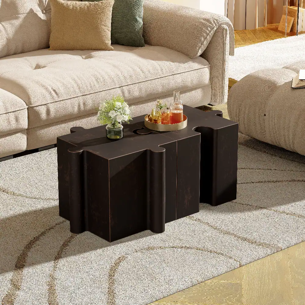 Front. Loheer - Loheer 2-Piece Artistic Puzzle Table Set Modular MGO Side Tables Interlocking Antique Copper - Antique Copper.