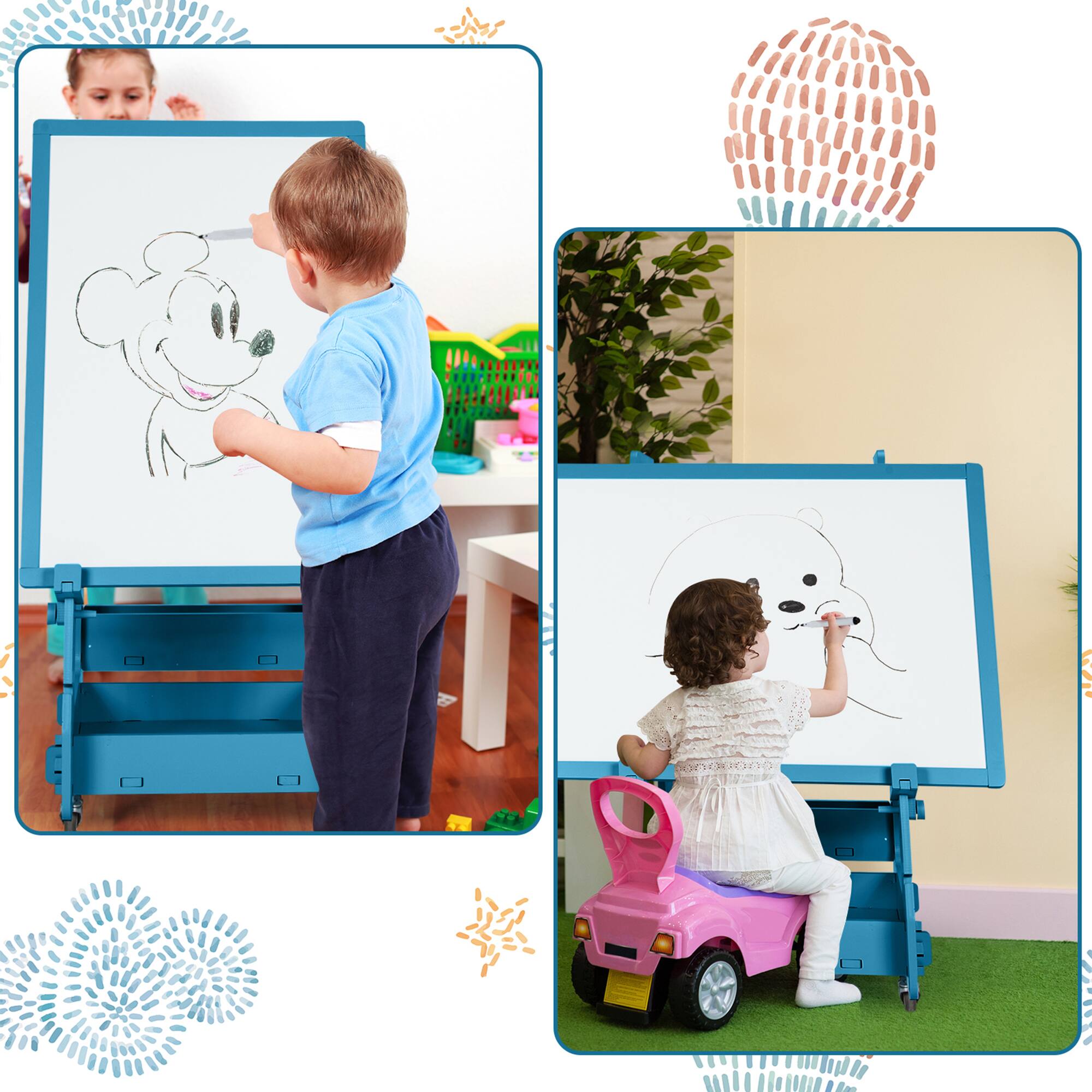 Alt View 3. Gymax - Gymax Kids' Standing Art Easel Dry-Erase Board Double Sided Chalkboard Navy - Navy.
