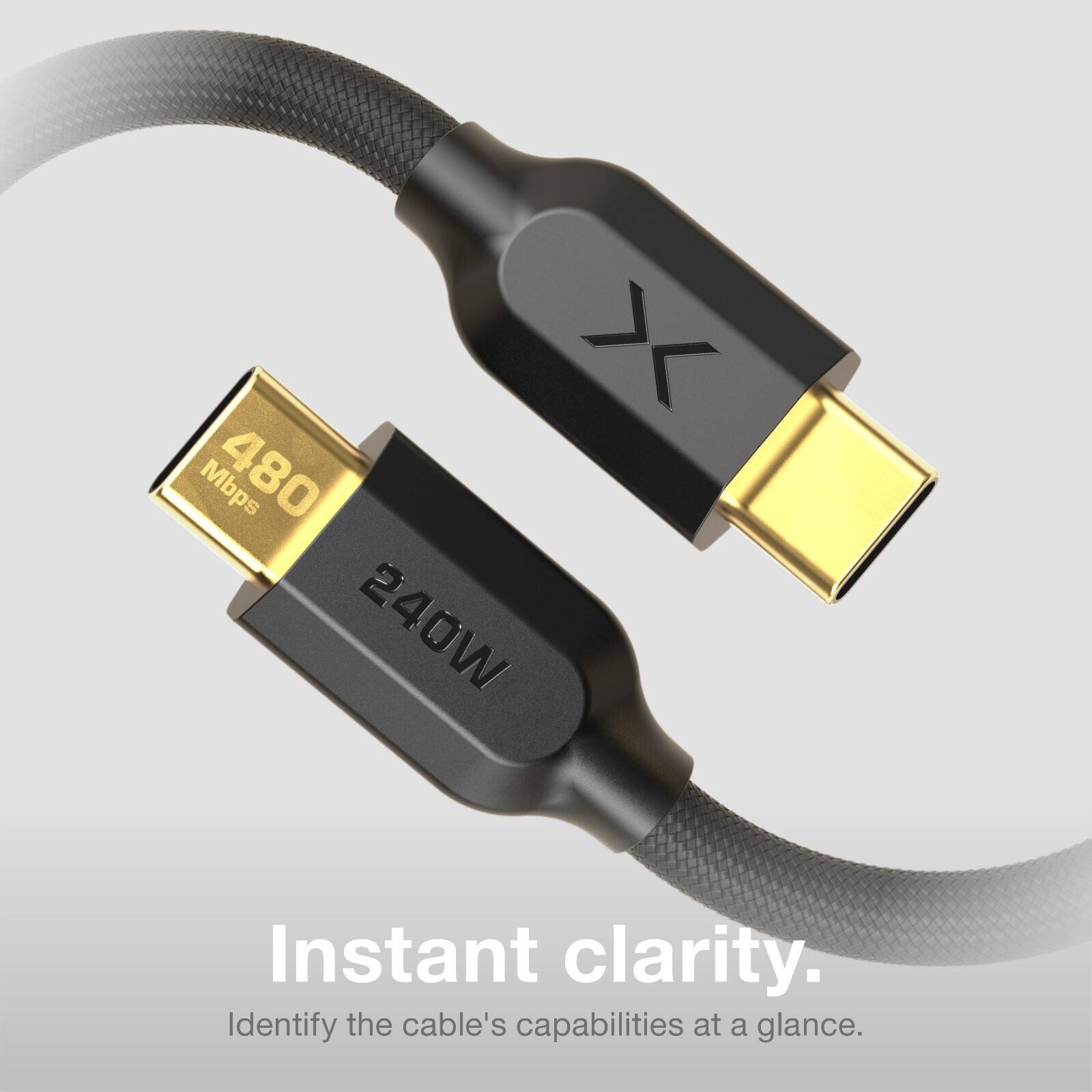 X Mbps 480 240W Instant clarity. Identify the cable's capabilities at a glance.