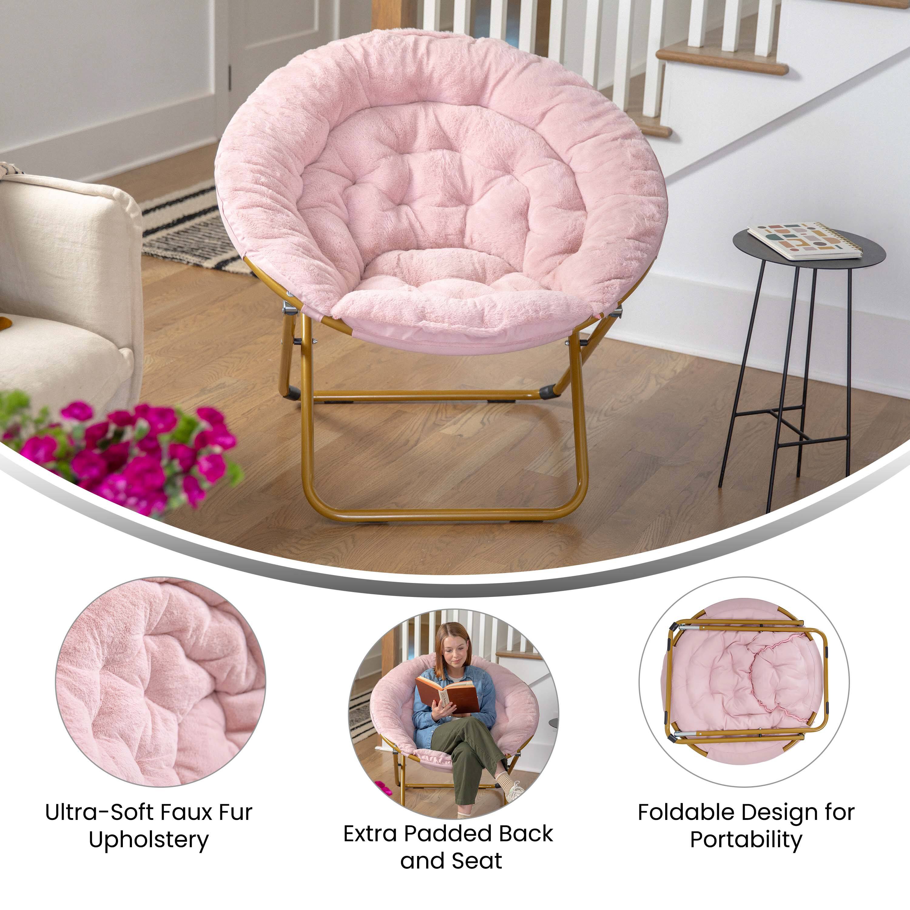Ultra-Soft Faux Fur Upholstery  
Extra Padded Back and Seat  
Foldable Design for Portability
