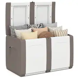 Gymax - Deck Box Patio Container w/ Lockable Lid Weatherproof Plastic Storage Bin Beige & White - Brown