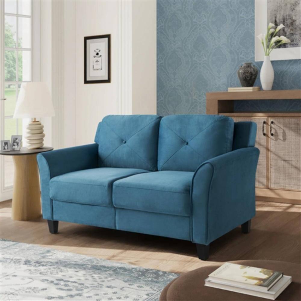 Angle. Hivvago - Modern Upholstered Loveseat Sofa in Blue Microfiber with Button Tufted Cushions - Blue.